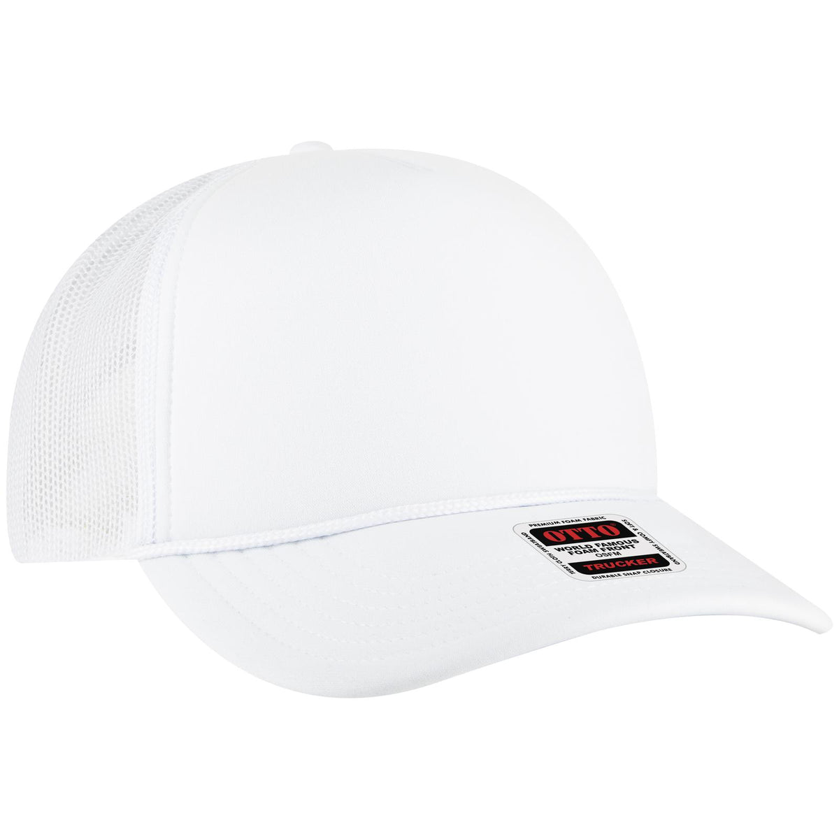 Right View of 016 - White OTTO CAP 5 Panel High Crown Mesh Back Trucker Hat
