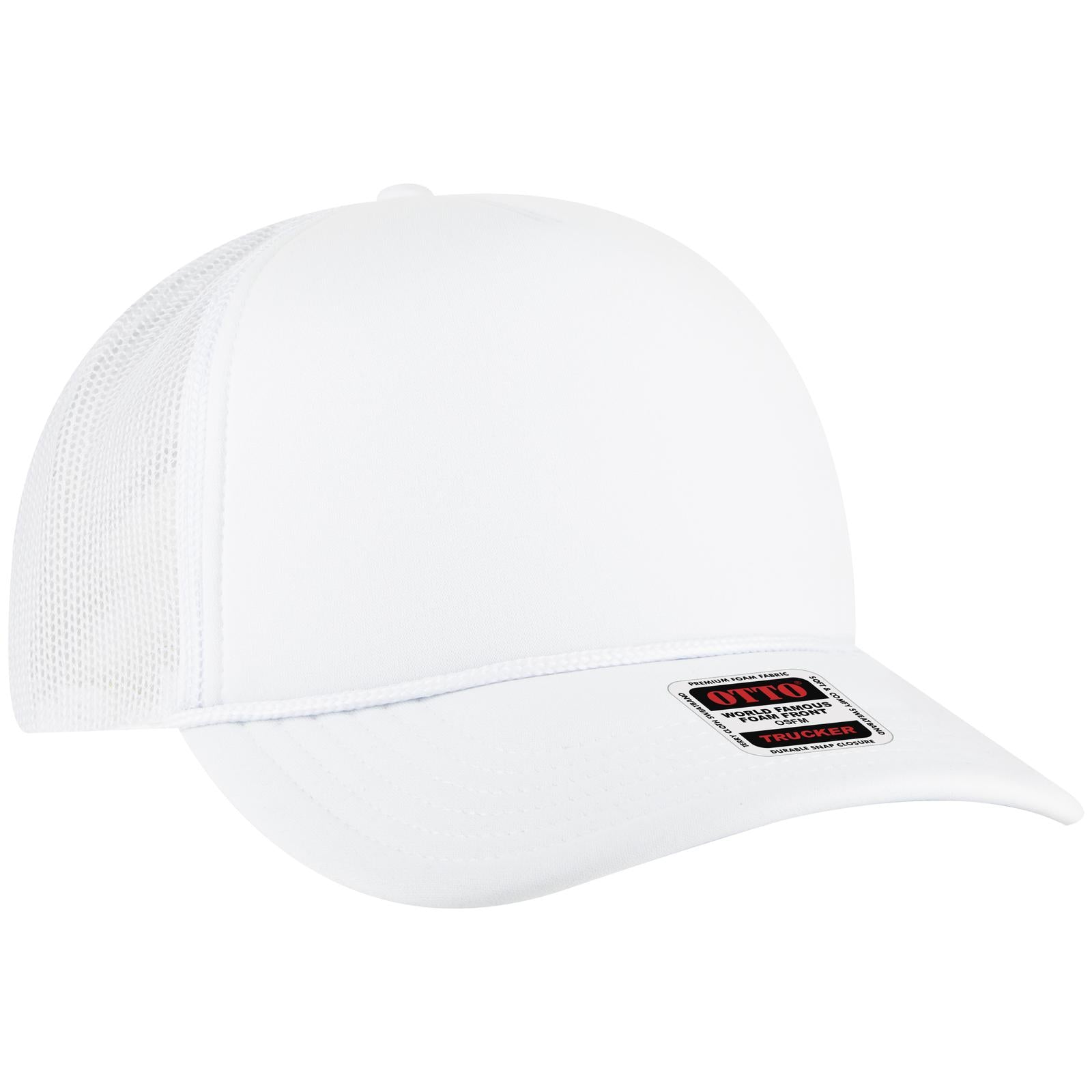Right View of 016 - White OTTO CAP 5 Panel High Crown Mesh Back Trucker Hat