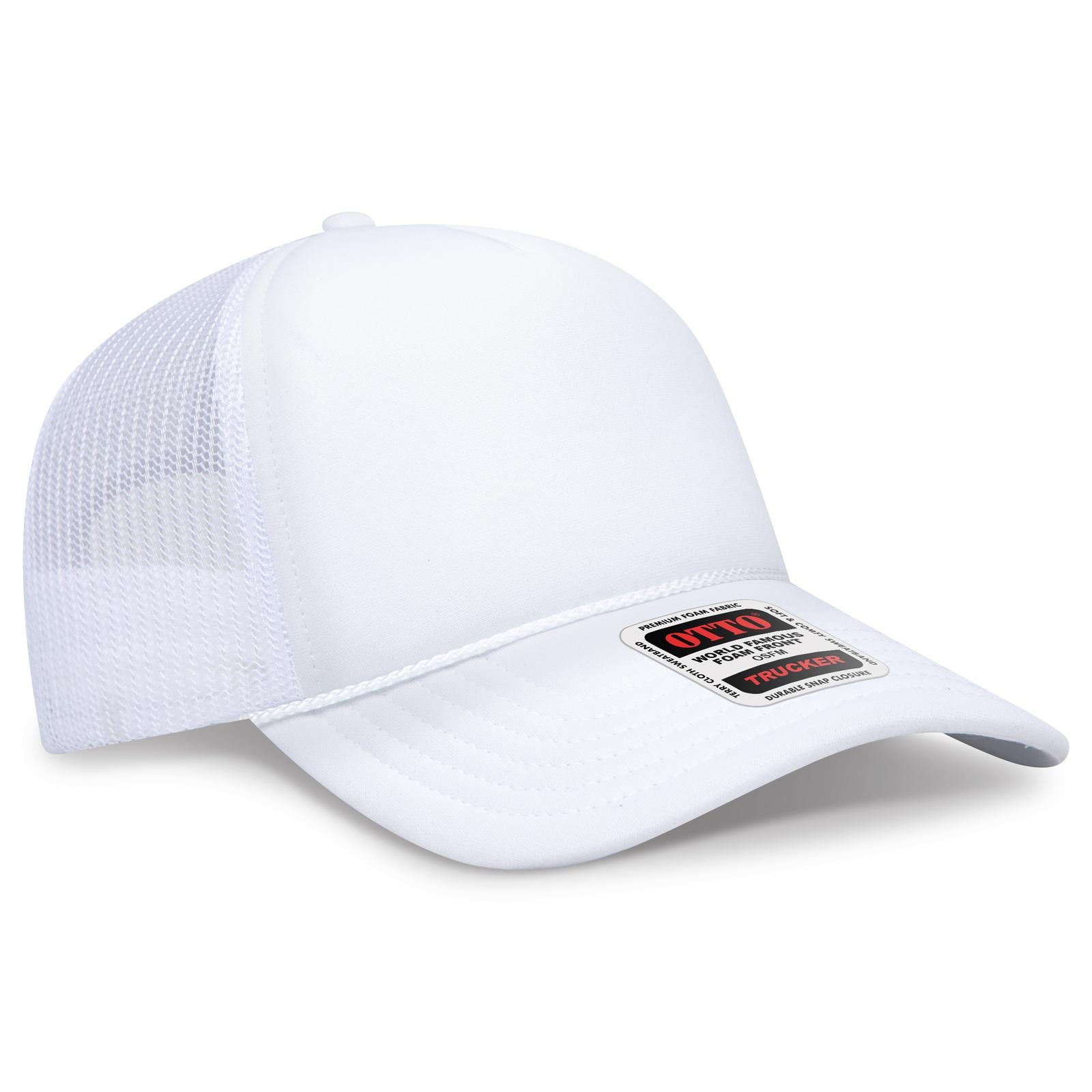 Right View of 016 - White OTTO CAP 5 Panel Low Profile Mesh Back Trucker Hat