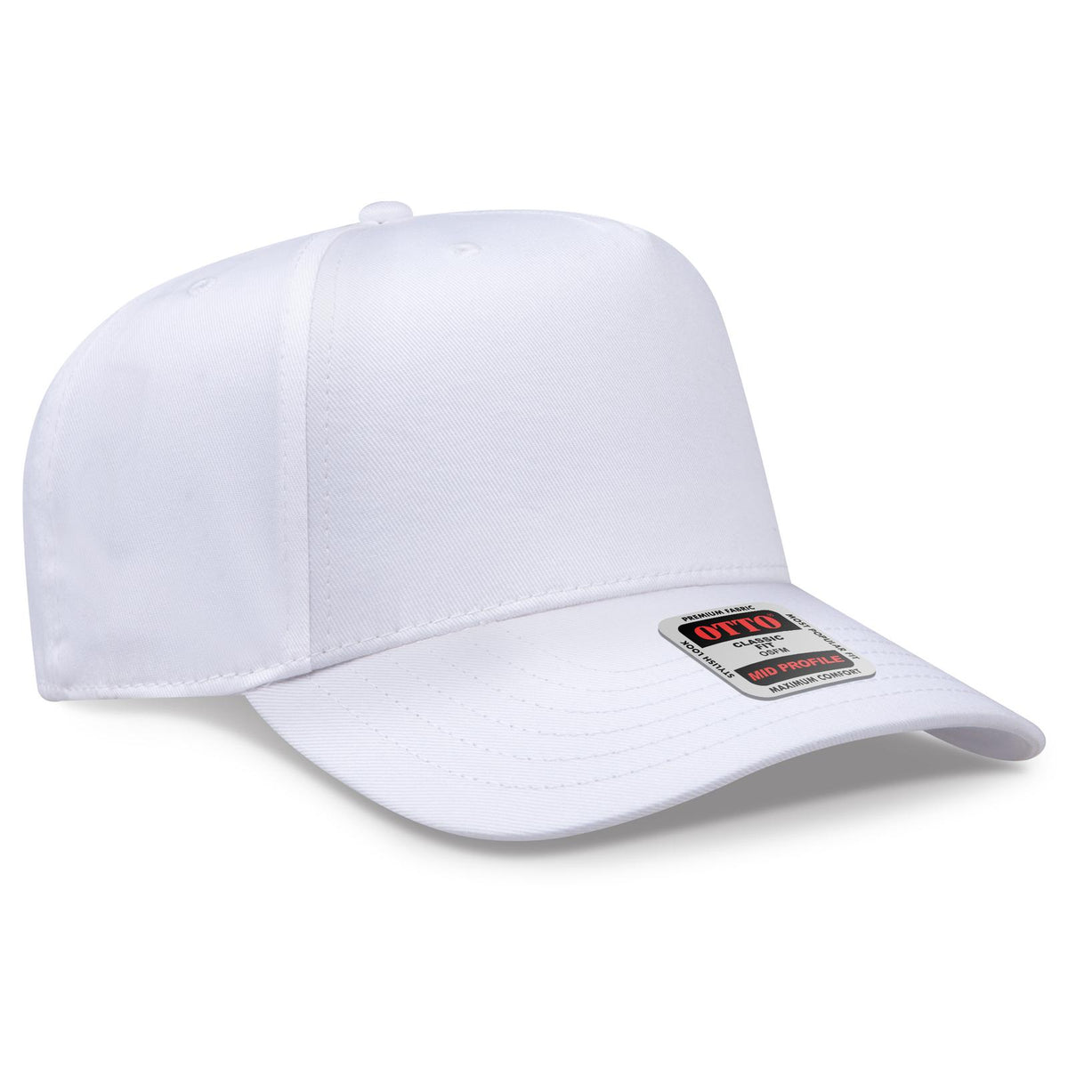 Right View of 016 - White OTTO CAP 5 Panel Mid Profile Baseball Cap