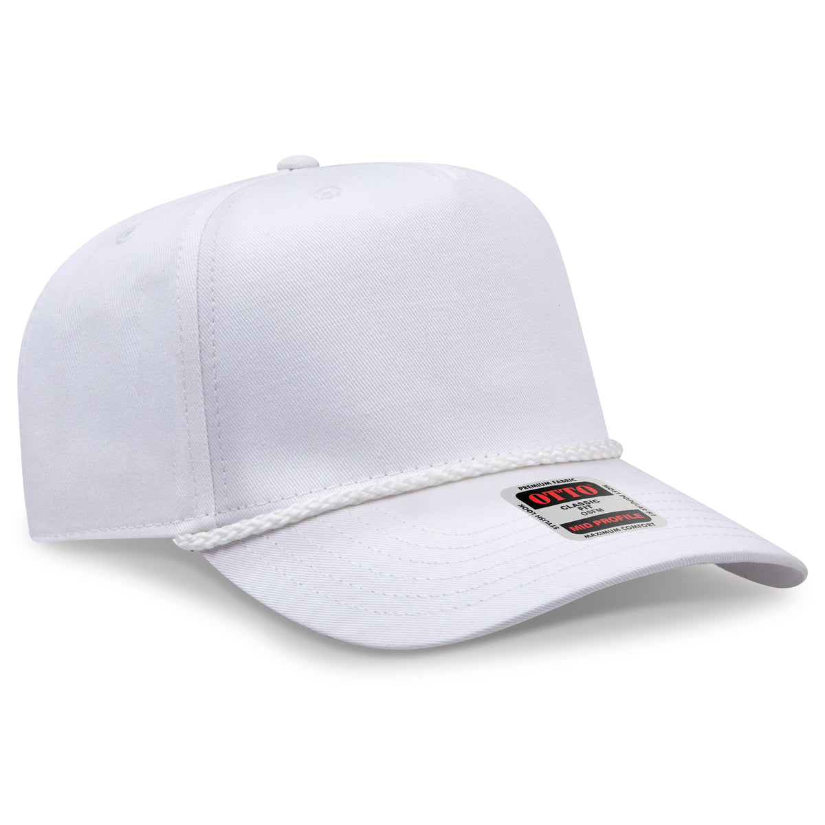 Right View of 016 - White OTTO CAP 5 Panel Mid Profile Baseball Cap