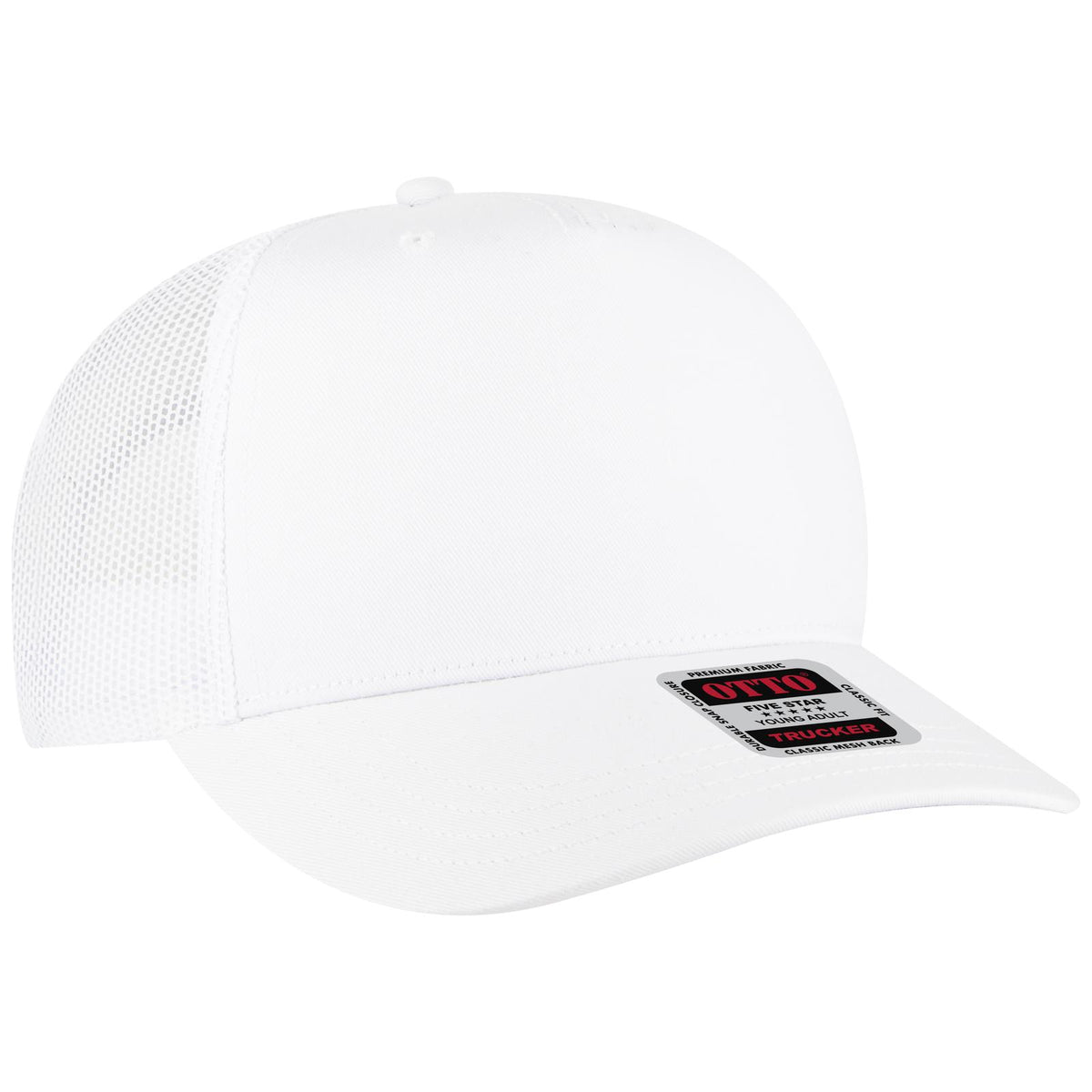 Right View of 016 - White OTTO CAP 5 Panel Mid Profile Mesh Back Trucker Hat