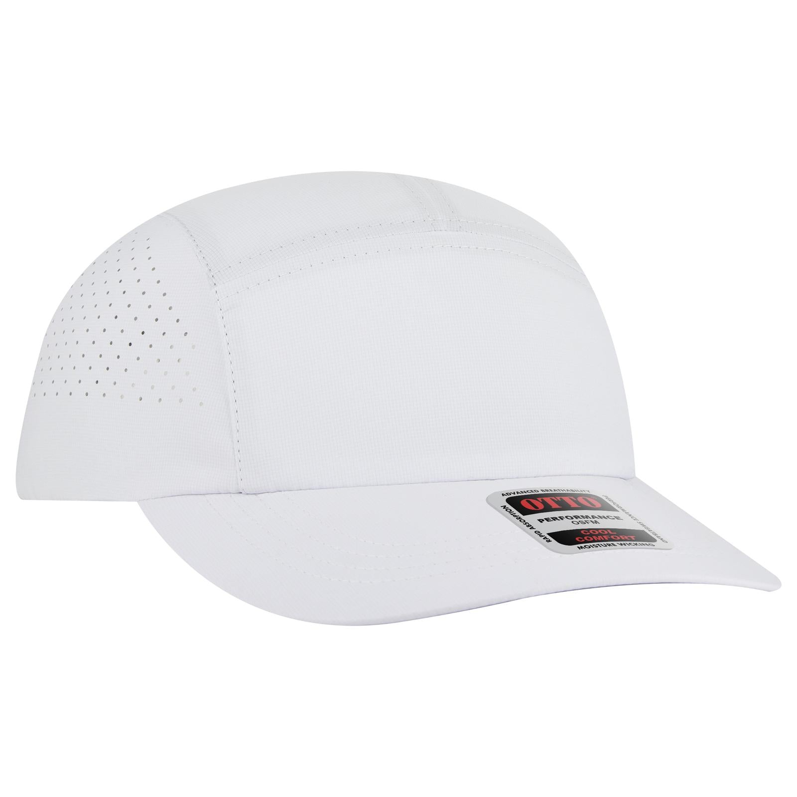 Front View of 016 - White OTTO CAP 5 Panel Running Hat w/ Elastic Soft Visor