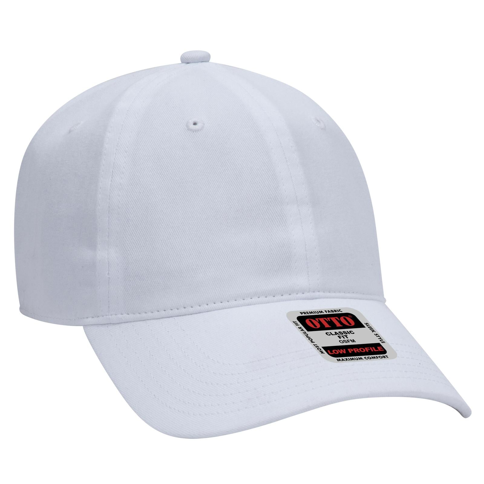 Front View of 016 - White OTTO CAP 6 Panel Low Profile Baseball Cap