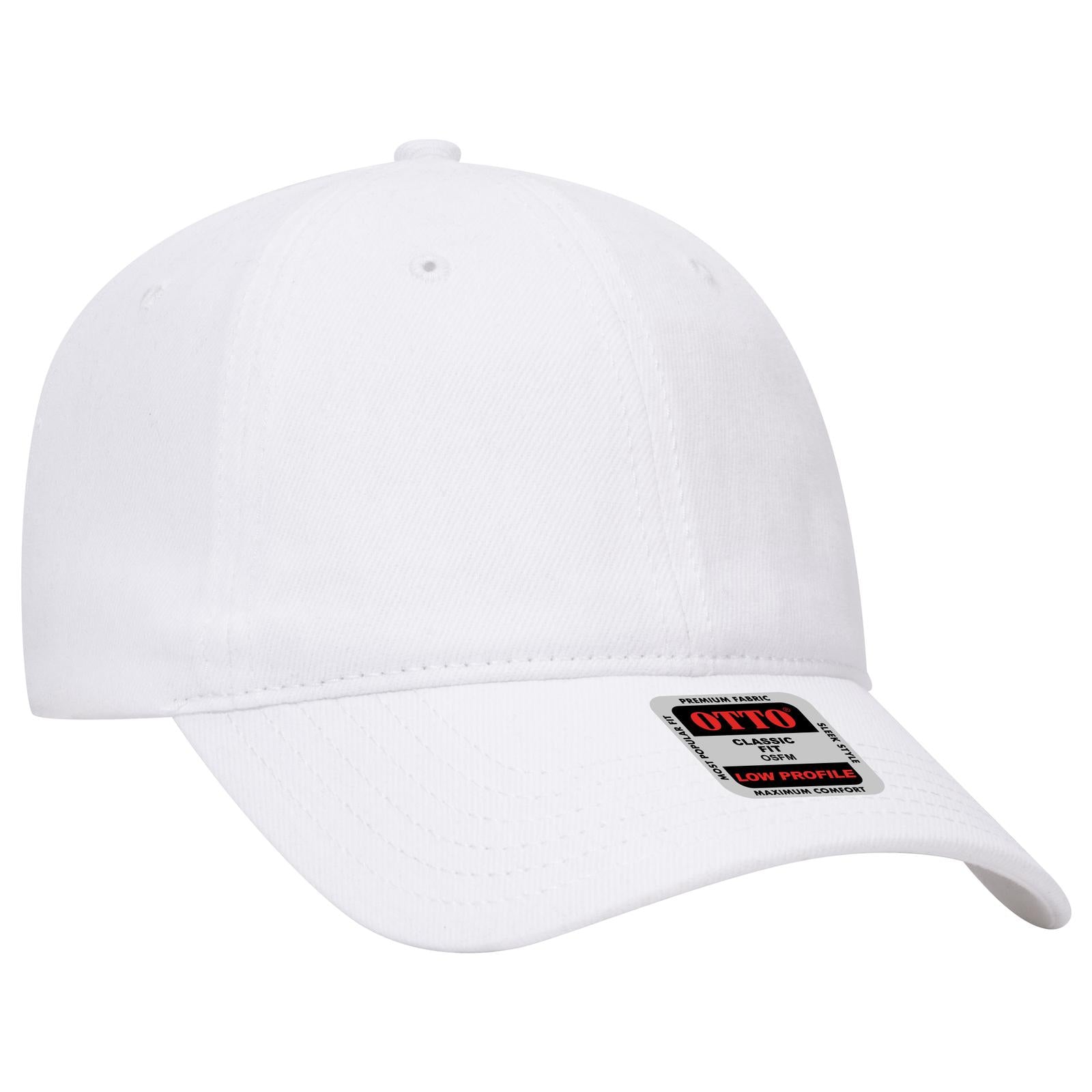 Front View of 016 - White OTTO CAP 6 Panel Low Profile Baseball Cap
