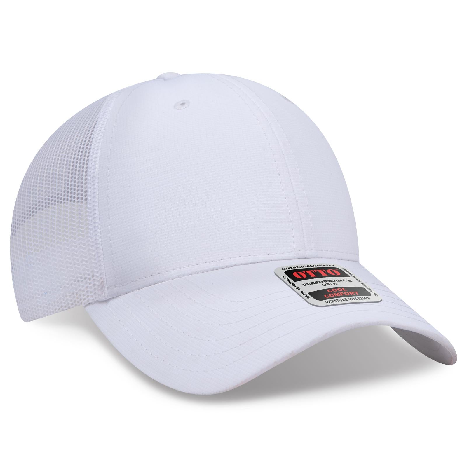 Right View of 016 - White OTTO CAP 6 Panel Low Profile Mesh Back Trucker Hat