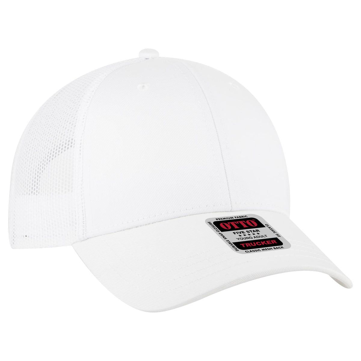 Right View of 016 - White OTTO CAP 6 Panel Low Profile Mesh Back Trucker Hat