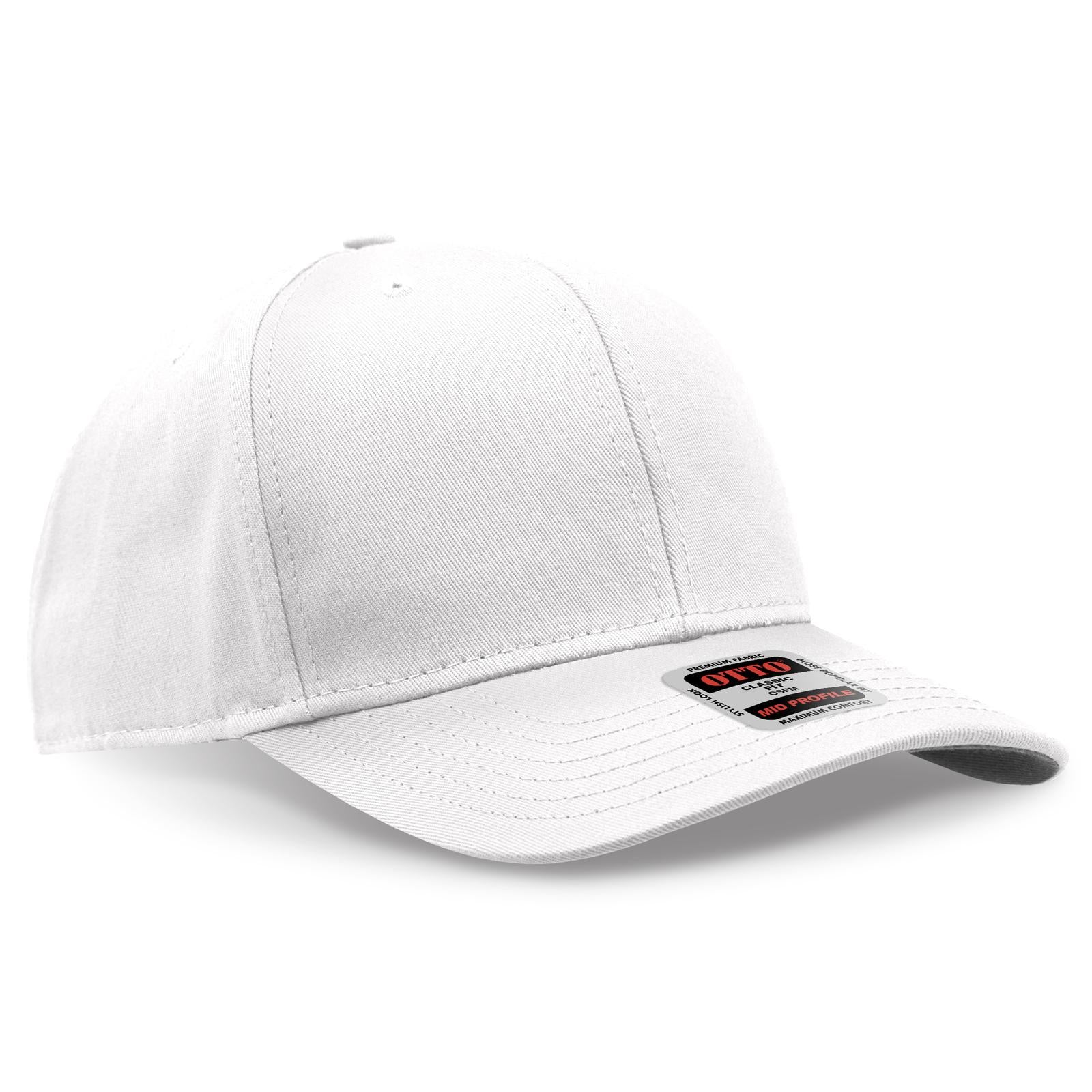 Right View of 016 - White OTTO CAP 6 Panel Mid Profile Baseball Cap