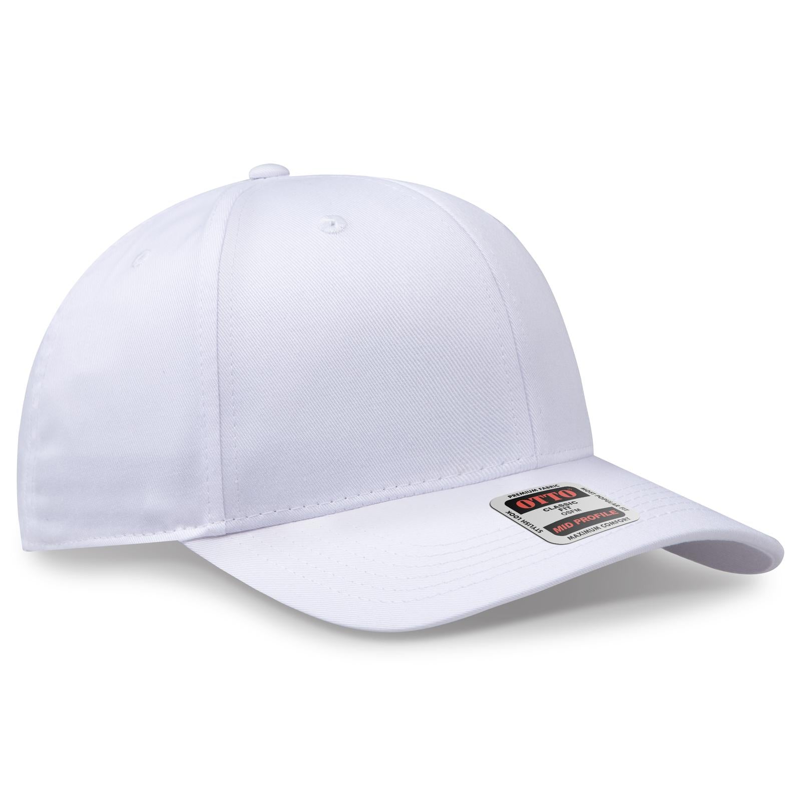 Front View of 016 - White OTTO CAP 6 Panel Mid Profile Baseball Cap