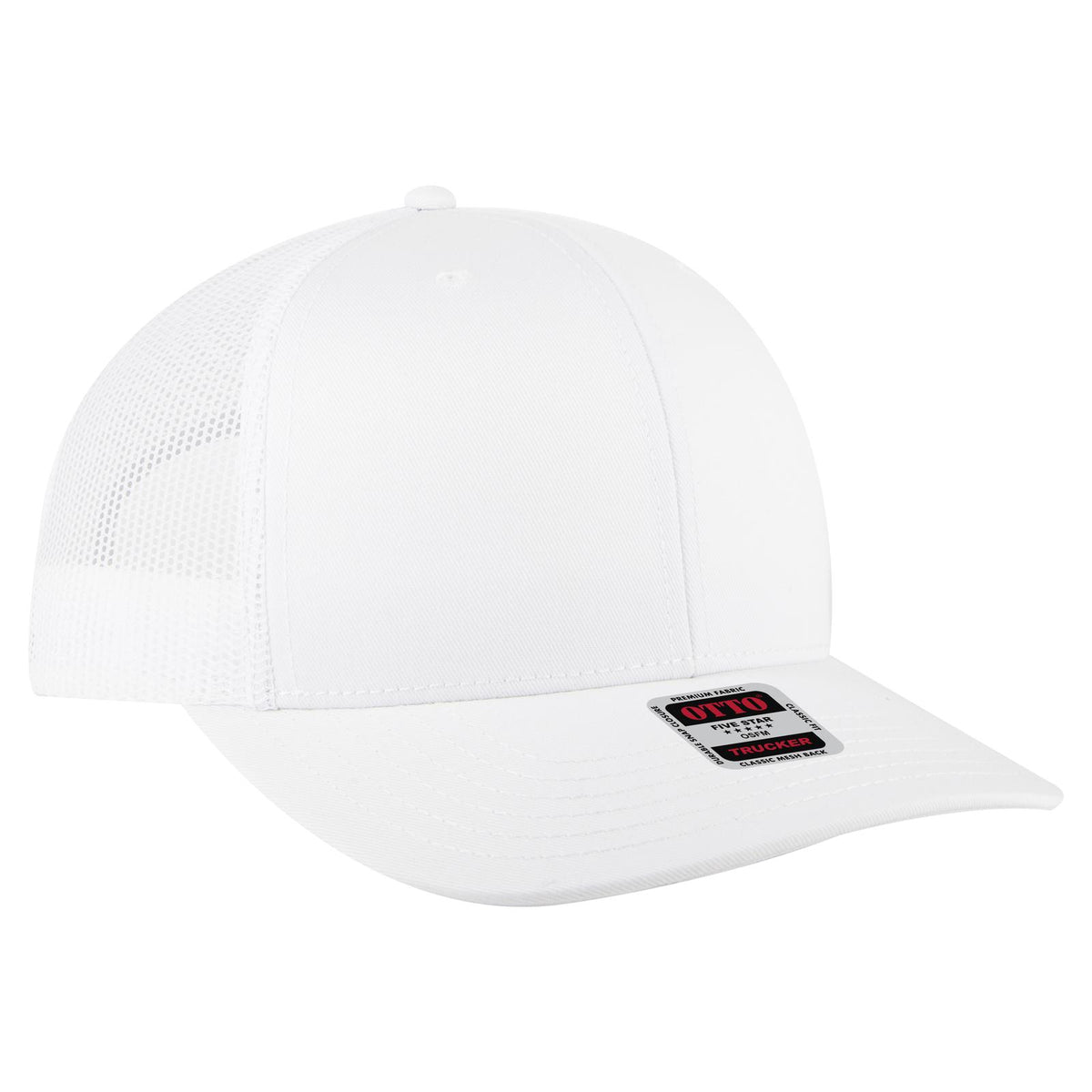 Right View of 016 - White OTTO CAP 6 Panel Mid Profile Mesh Back Trucker Hat