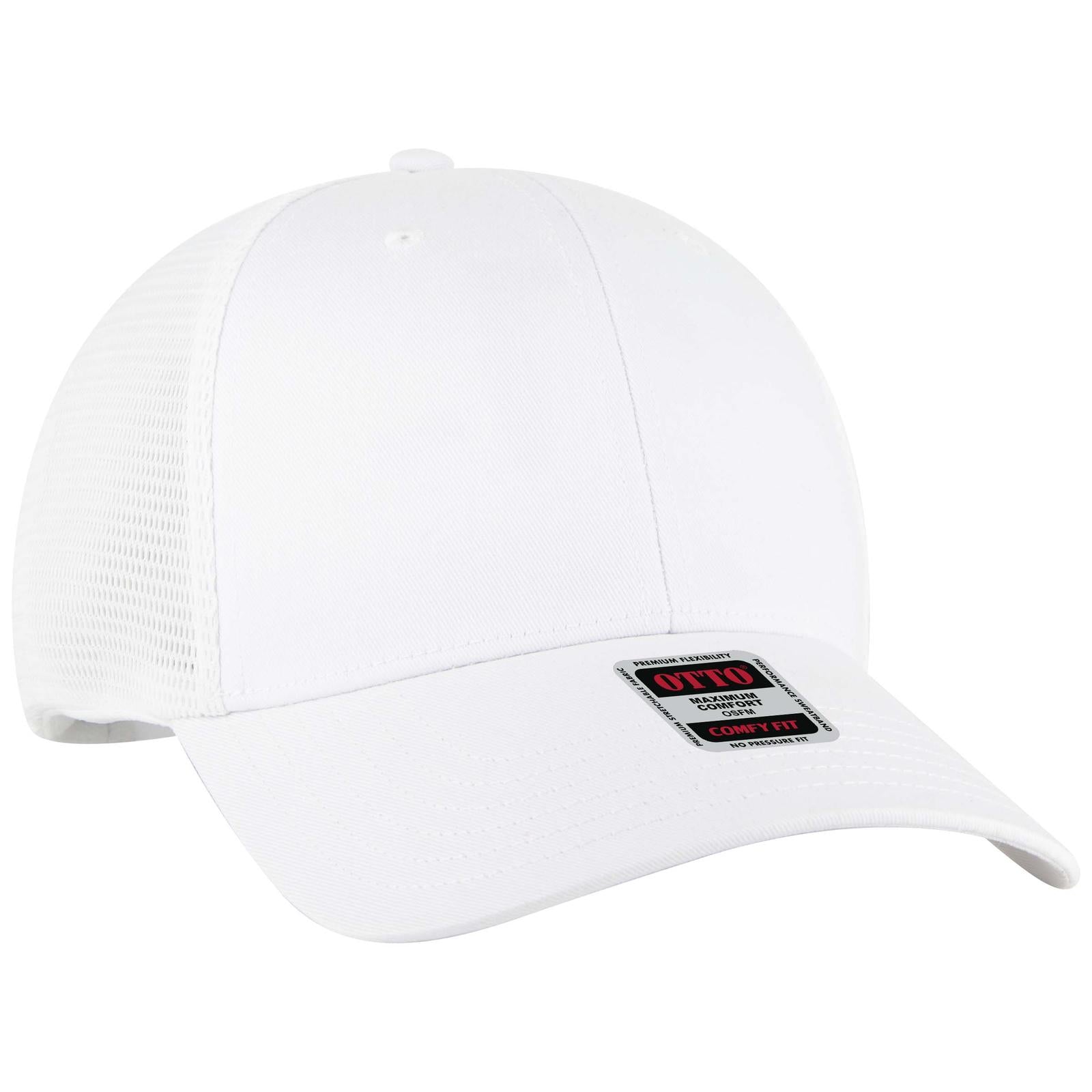 Right View of 016 - White OTTO CAP "OTTO COMFY FIT" 6 Panel Low Profile Mesh Back Trucker Hat