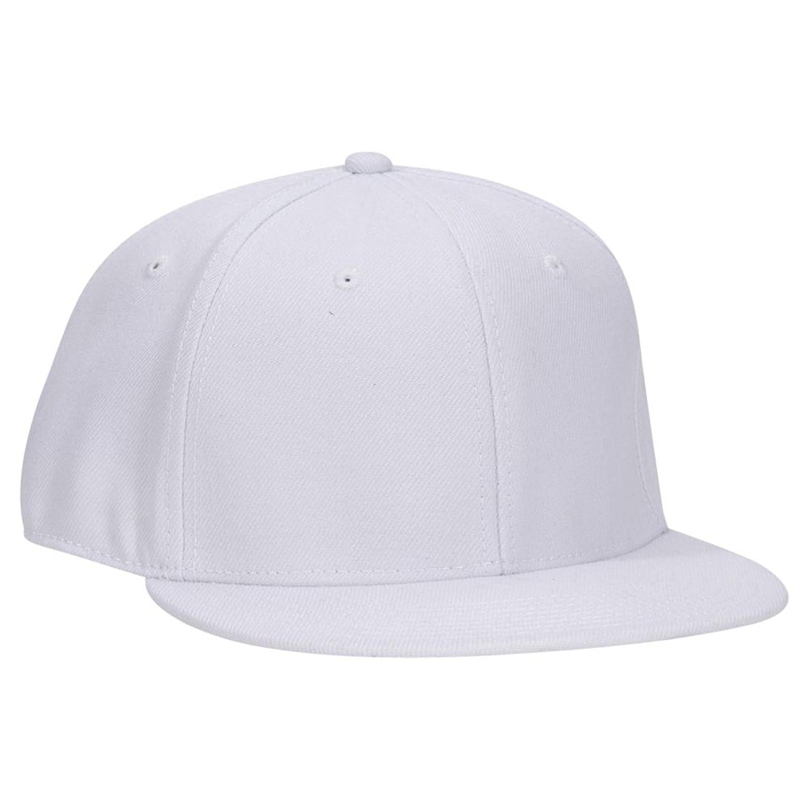 Front View of 016 - White OTTO CAP "OTTO FIT" 6 Panel Mid Profile Flat Visor Baseball Cap