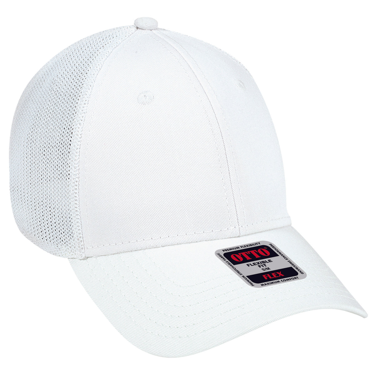 Right View of 016 - White OTTO CAP "OTTO FLEX" Fitted 6 Panel Low Profile Mesh Back Trucker Hat
