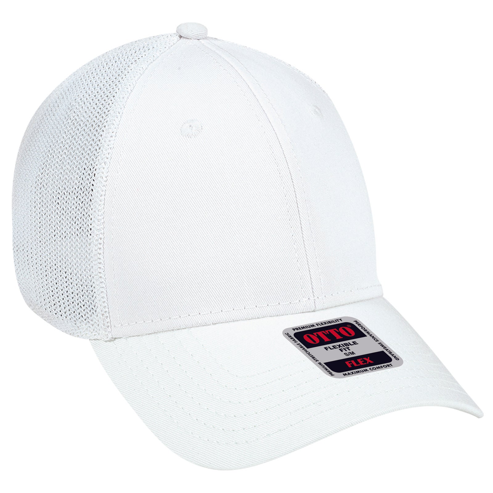 Front View of 016 - White OTTO CAP "OTTO FLEX" Fitted 6 Panel Low Profile Mesh Back Trucker Hat