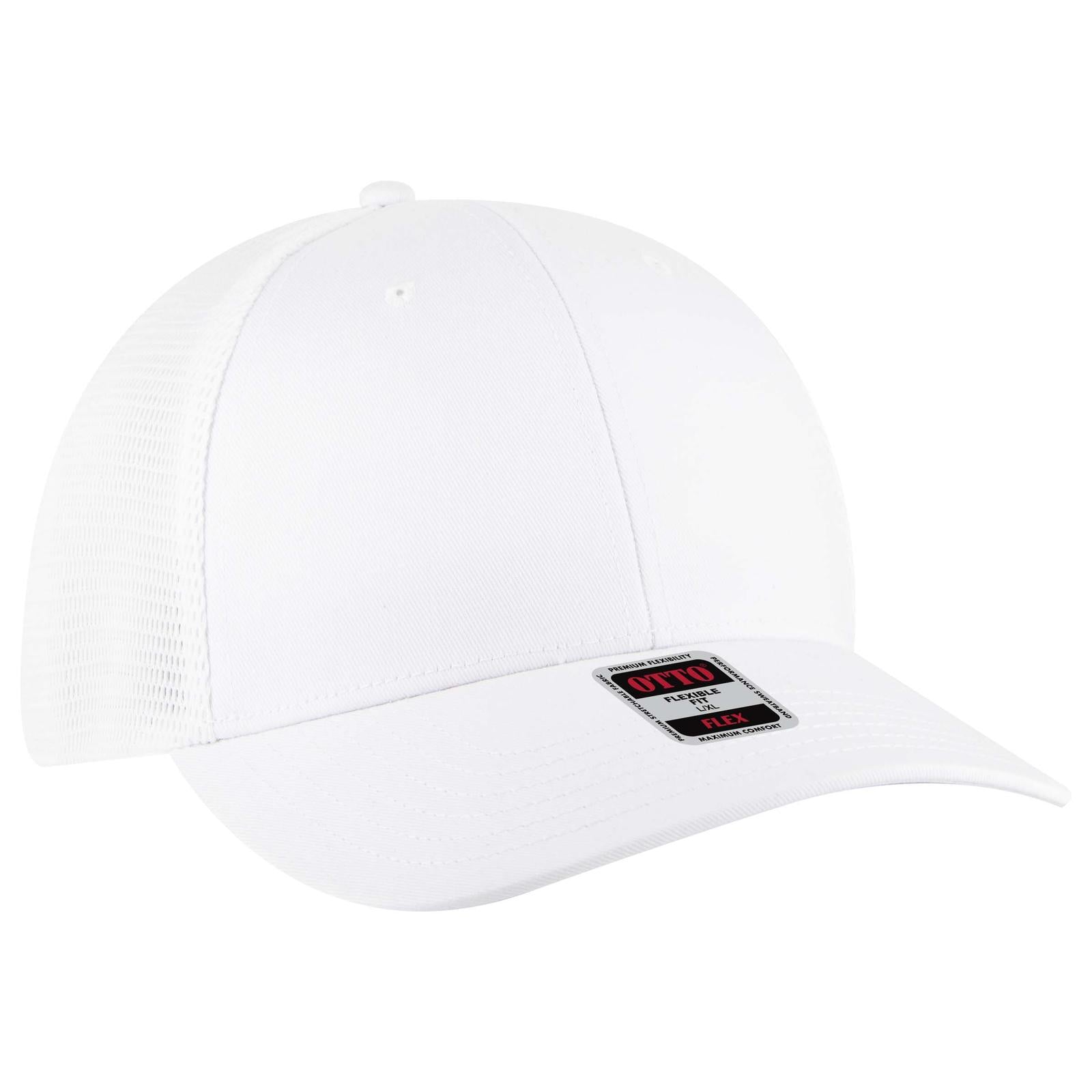 Right View of 016 - White OTTO CAP "OTTO FLEX" Fitted 6 Panel Low Profile Mesh Back Trucker Hat