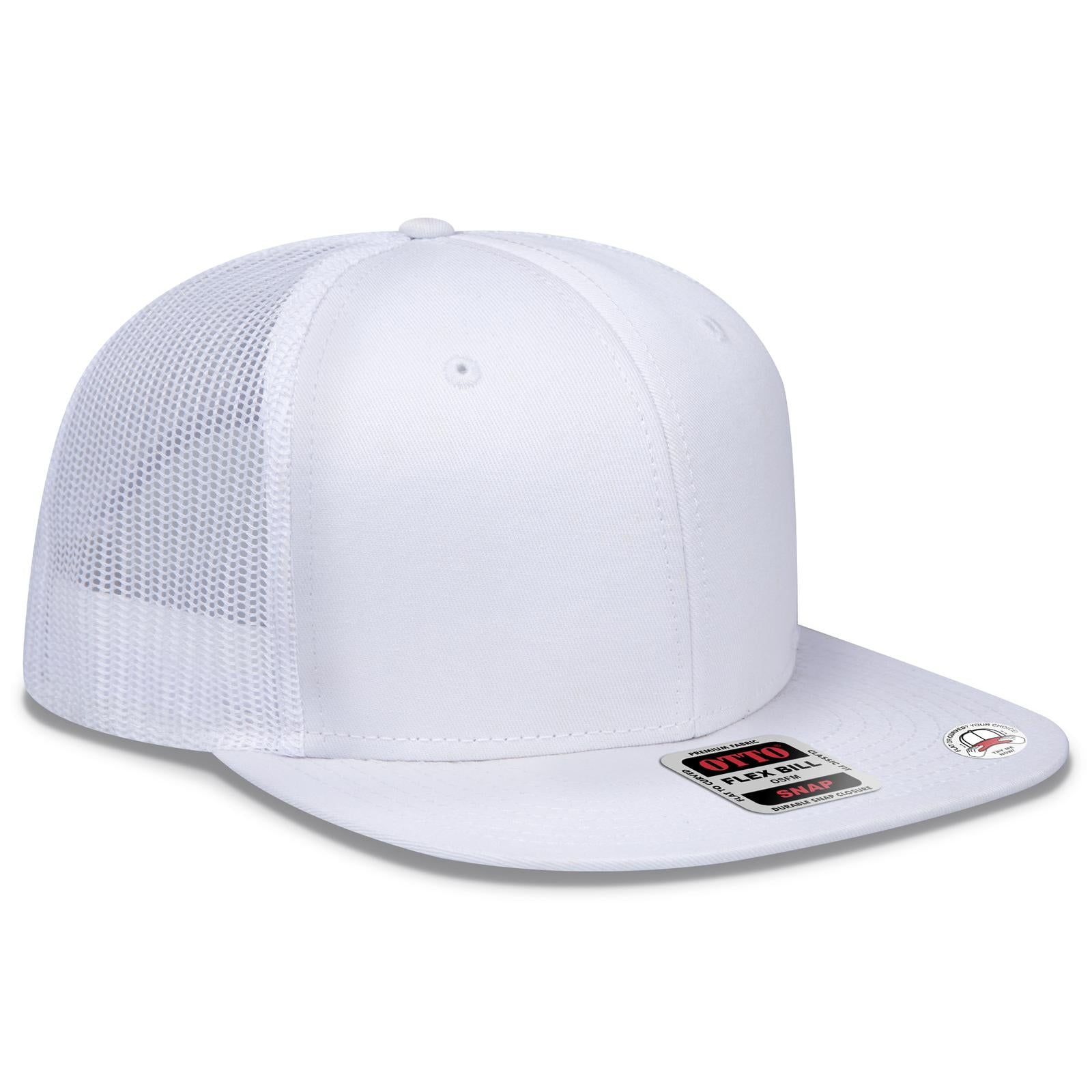 Front View of 016 - White OTTO CAP "OTTO SNAP" 6 Panel Pro Style Mesh Back Trucker Snapback Hat