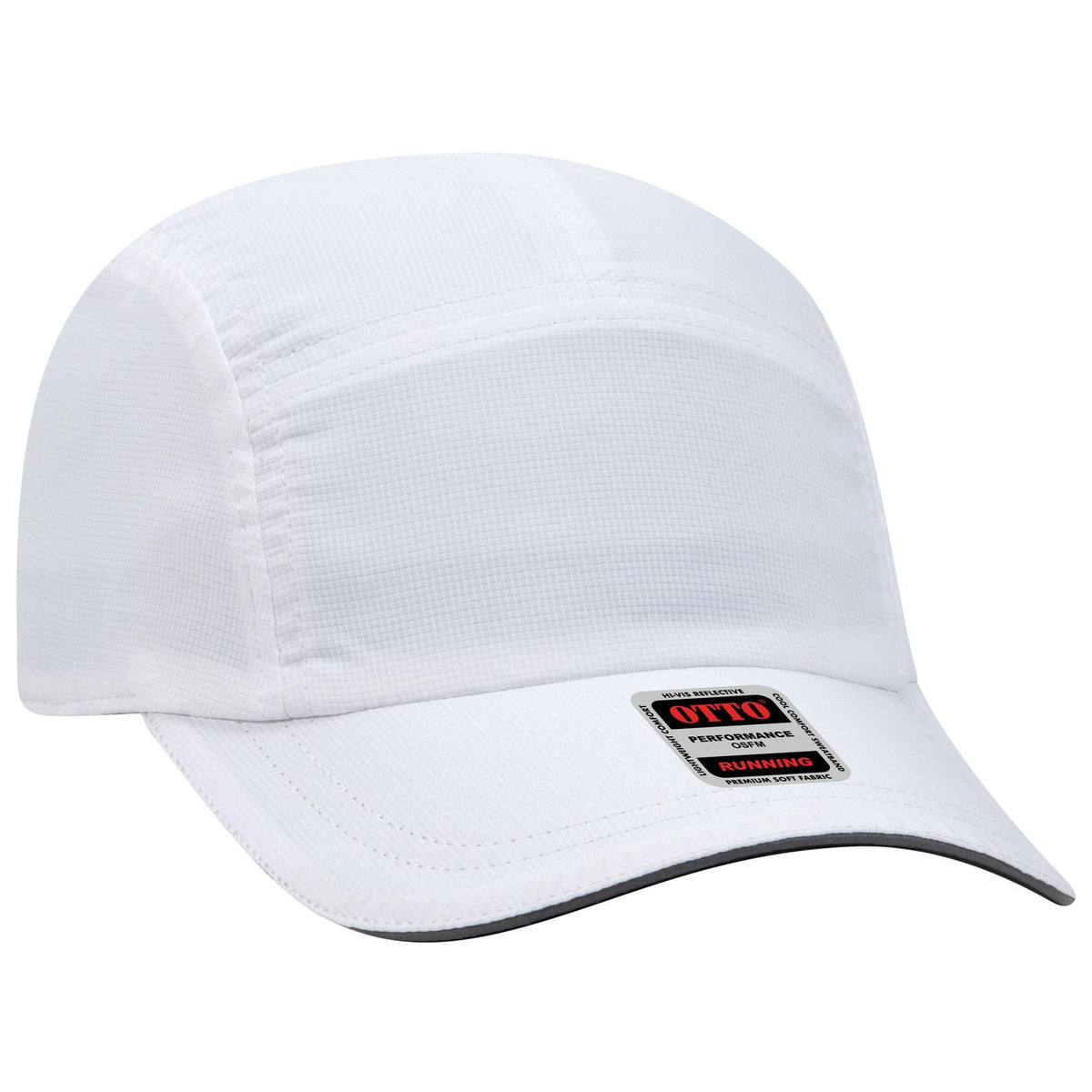 Right View of 016 - White OTTO CAP Reflective 5 Panel Running Cap