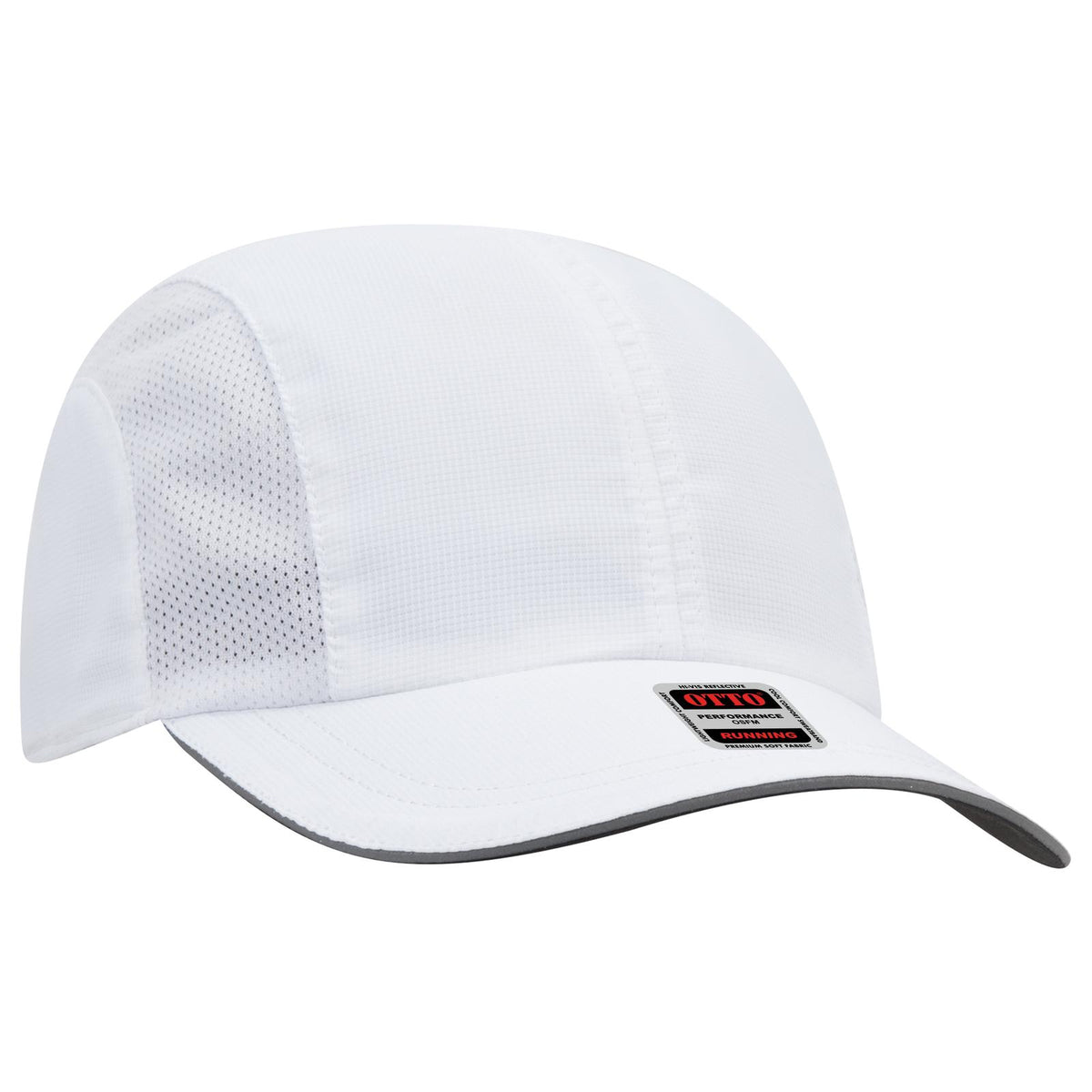 Right View of 016 - White OTTO CAP Reflective 6 Panel Running Cap