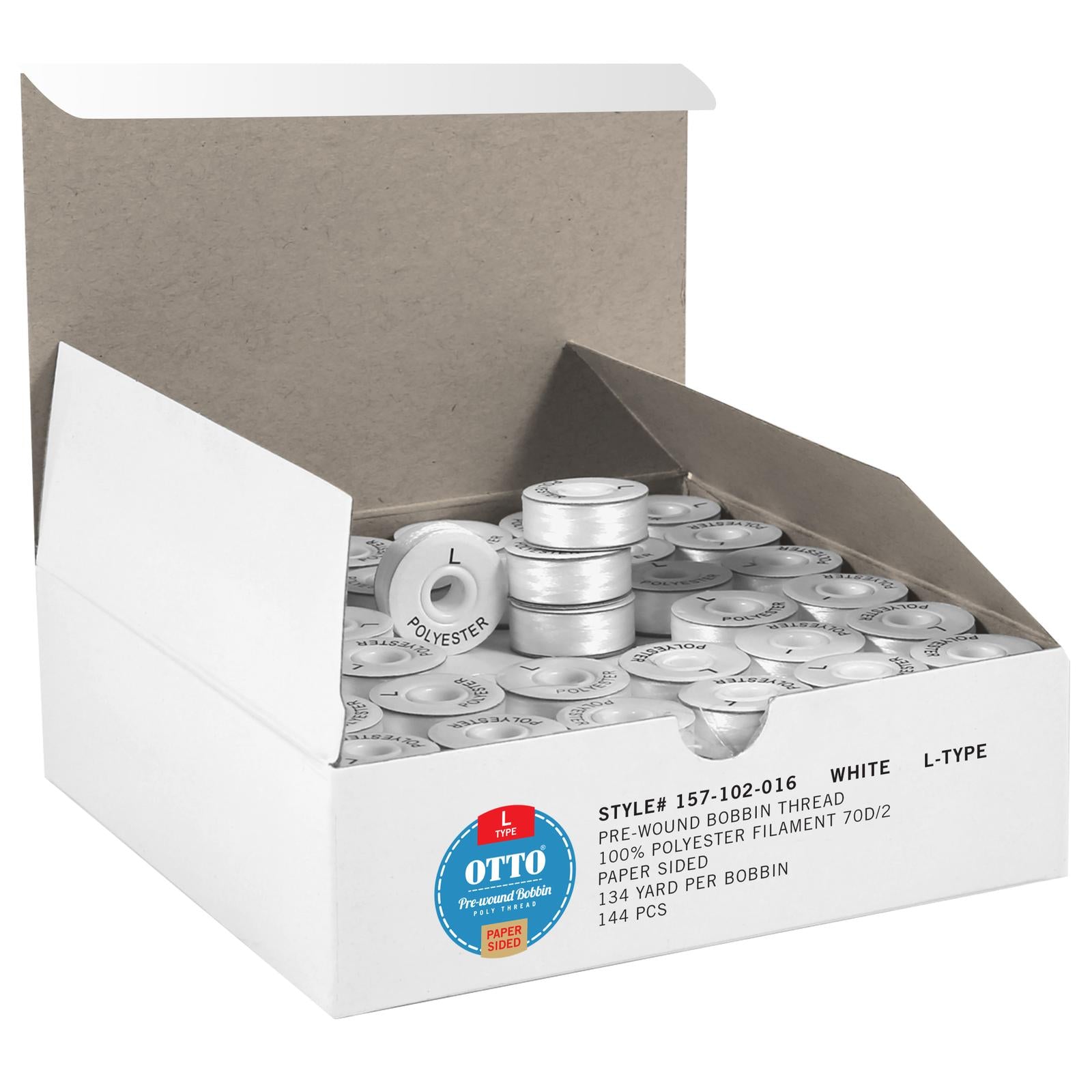 Front View of 016 - White OTTO Embroidery Pre-Wound Bobbin Thread