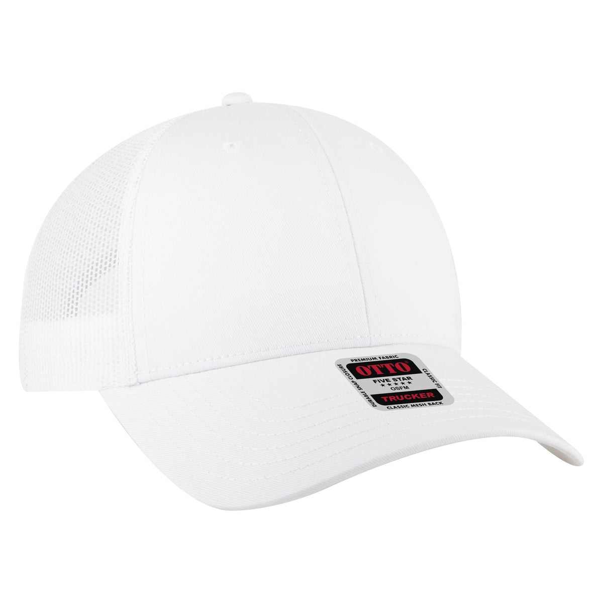 Right View of 016A - White OTTO CAP 6 Panel Low Profile Mesh Back Trucker Hat