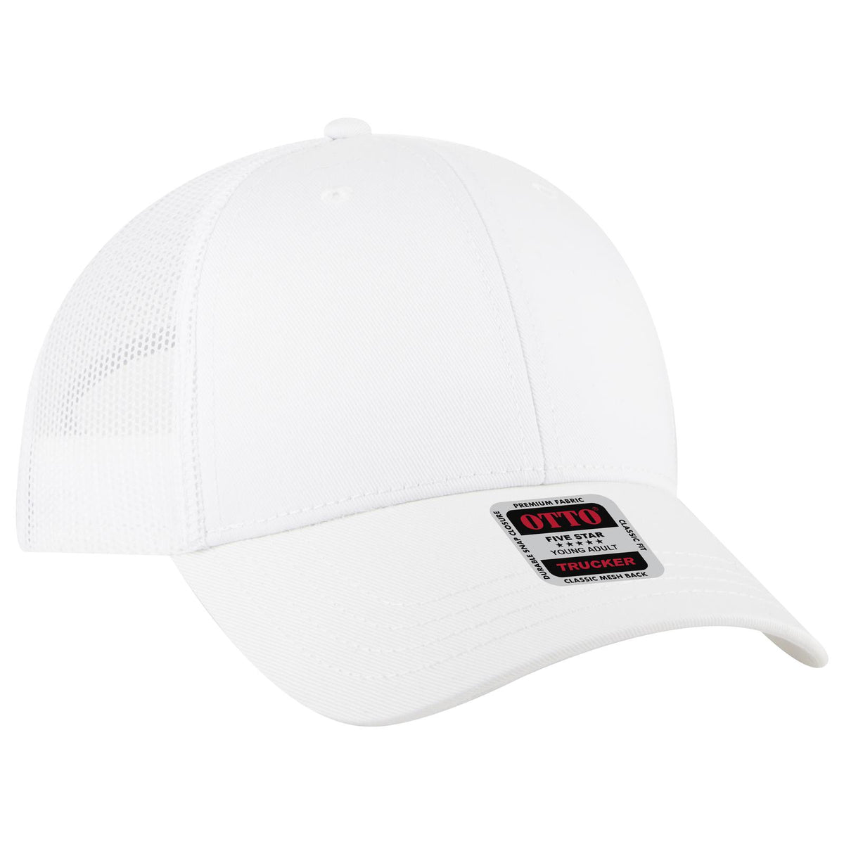 Right View of 016A - White OTTO CAP 6 Panel Low Profile Mesh Back Trucker Hat