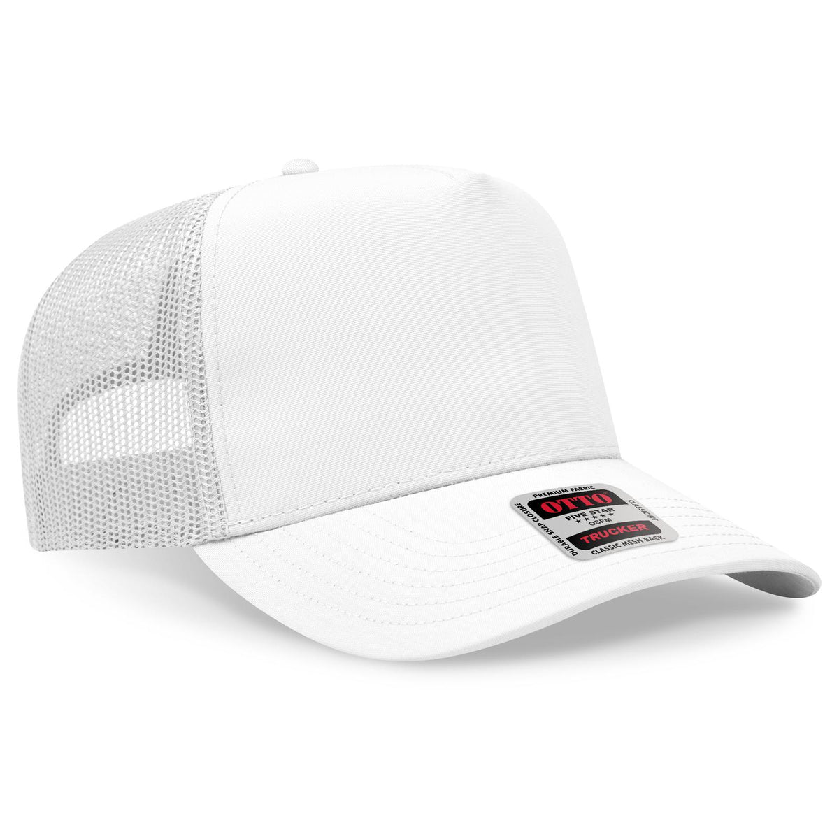 Right View of 016B - Wht OTTO CAP 5 Panel Mid Profile Mesh Back Trucker Hat