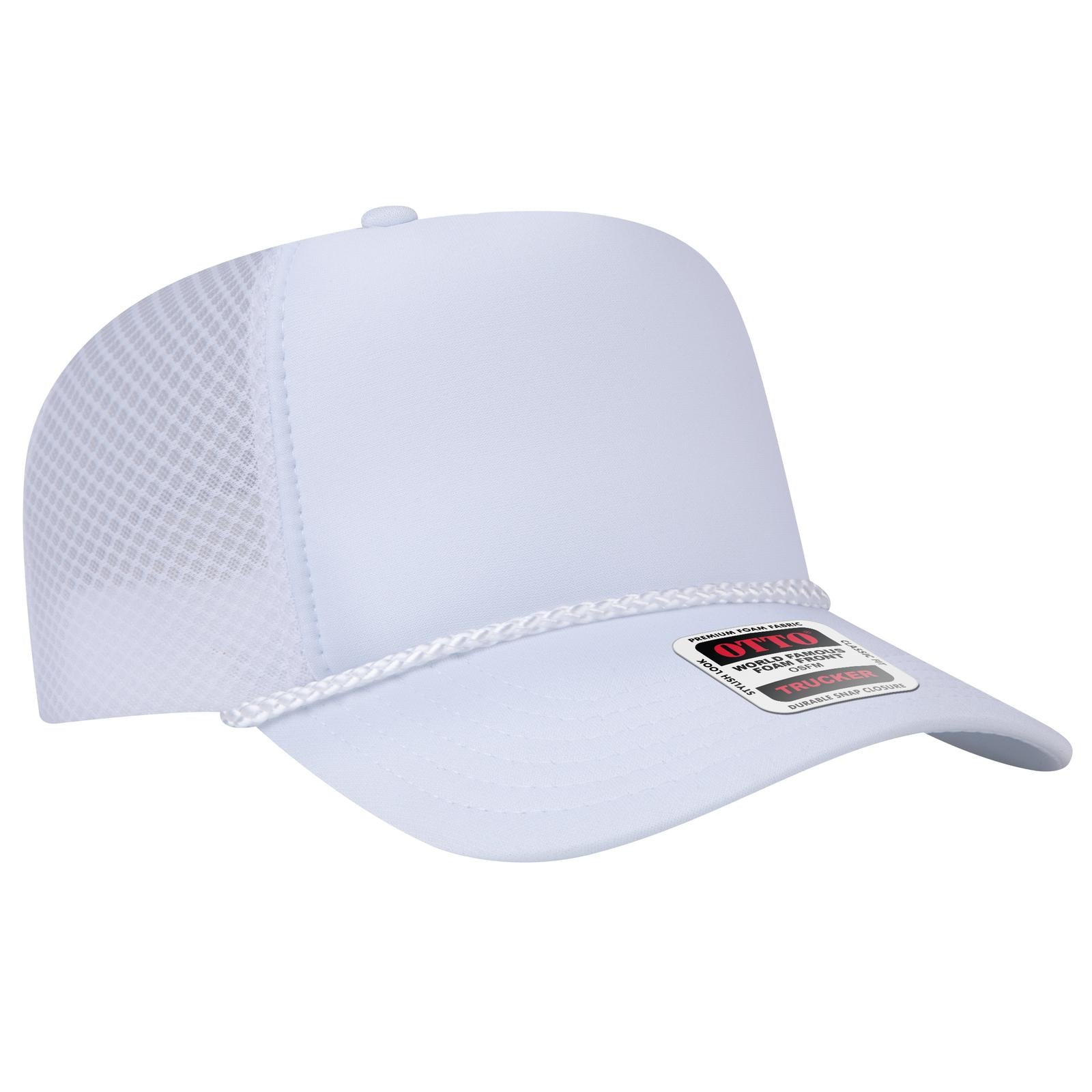 Right View of 016C - White OTTO CAP 5 Panel High Crown Air Mesh Back Trucker Hat