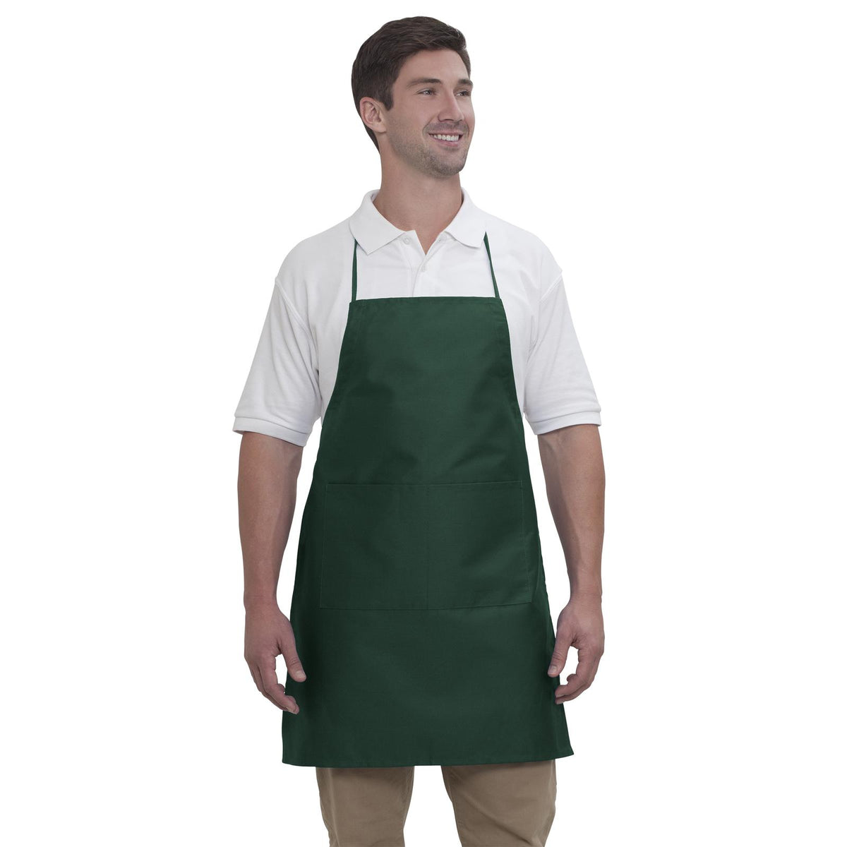 Right View of 017 - Dk. Green OTTO 2 Pocket Full Length Adjustable Bib Apron