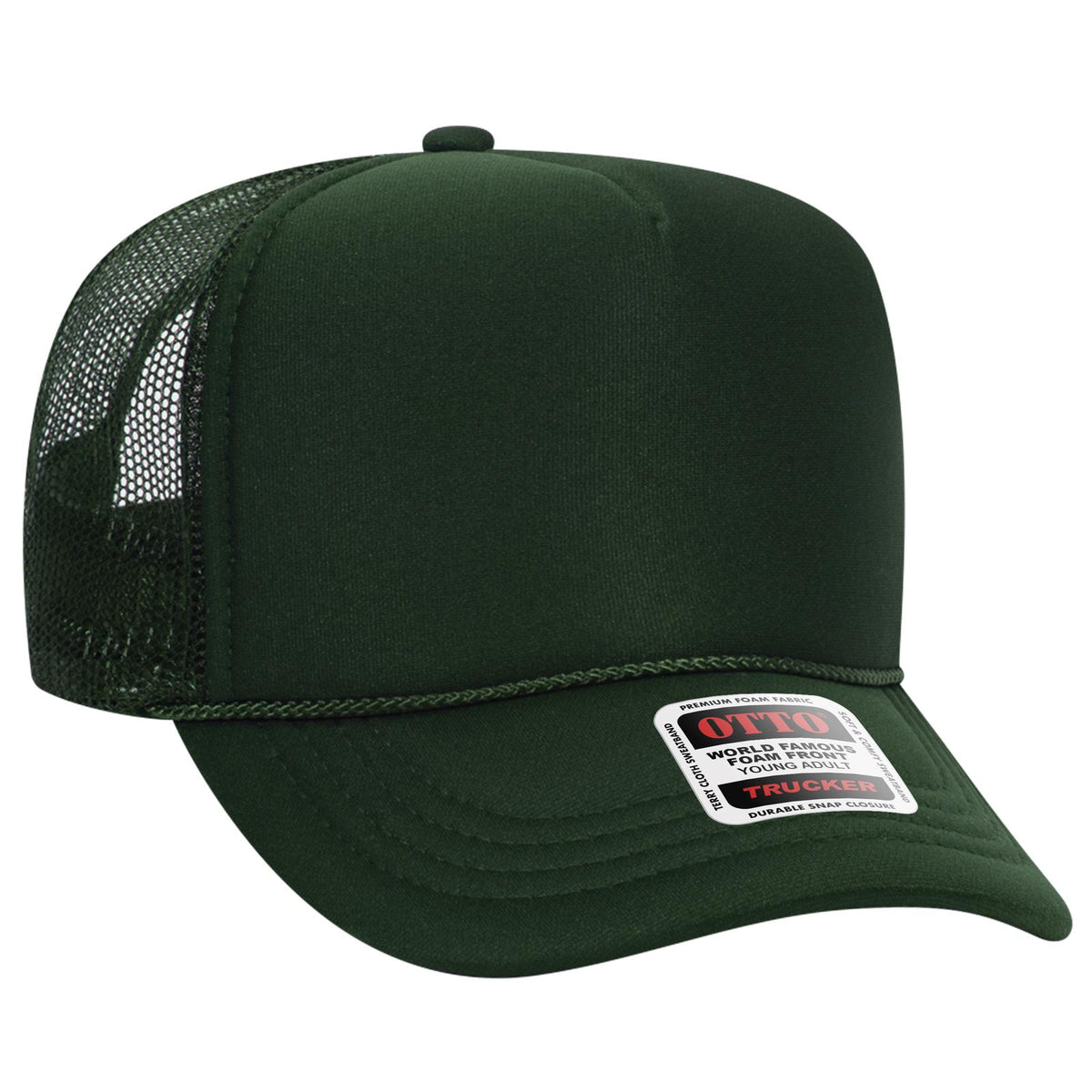 Right View of 017 - Dk. Green OTTO CAP 5 Panel High Crown Mesh Back Trucker Hat