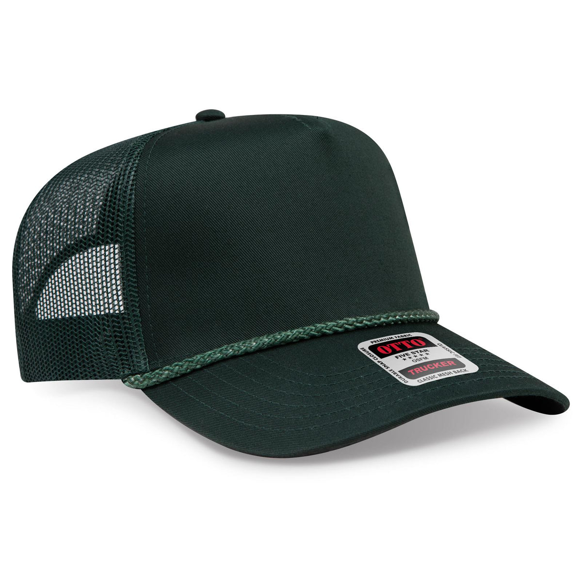 Right View of 017 - Dk. Green OTTO CAP 5 Panel Mid Profile Mesh Back Trucker Hat
