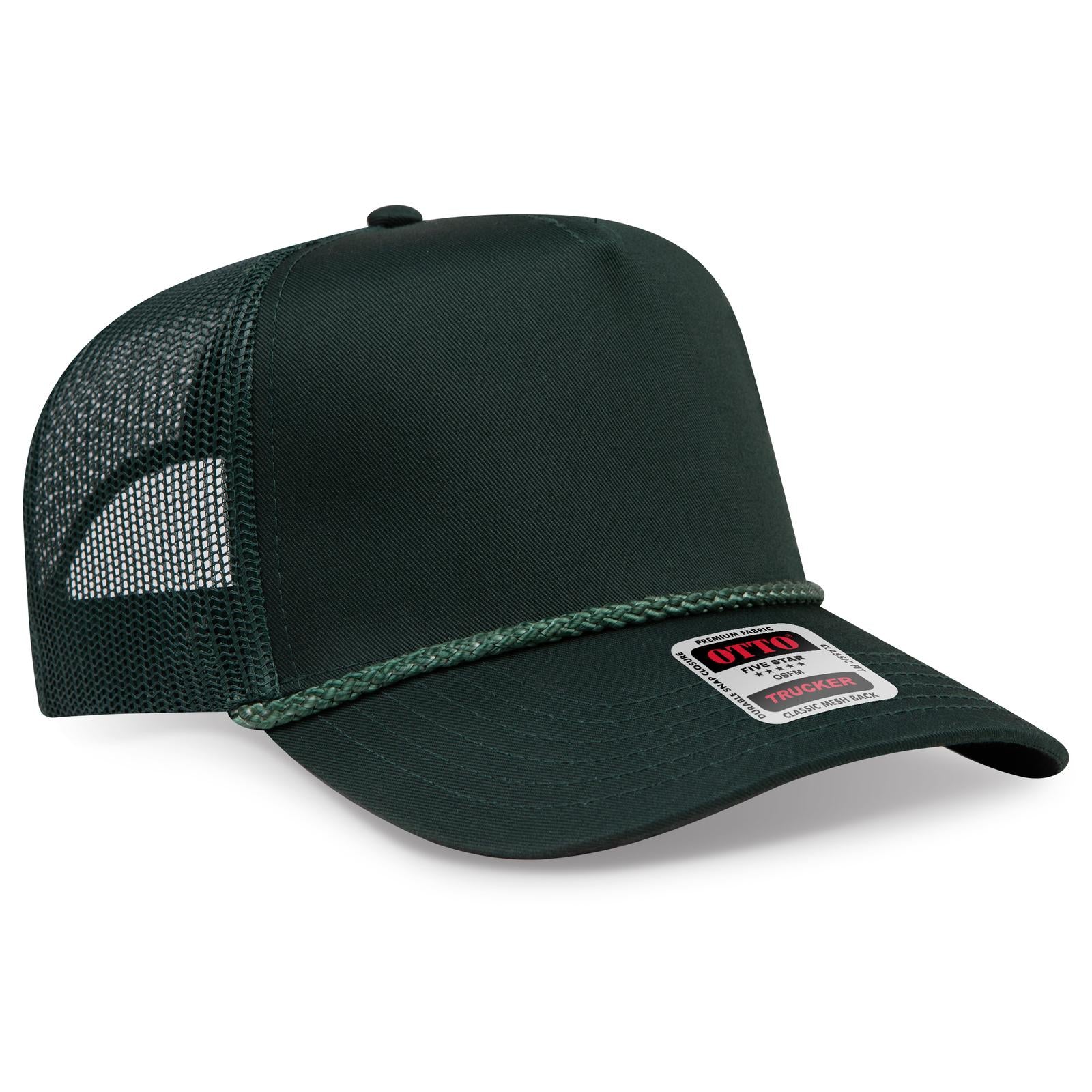 Right View of 017 - Dk. Green OTTO CAP 5 Panel Mid Profile Mesh Back Trucker Hat