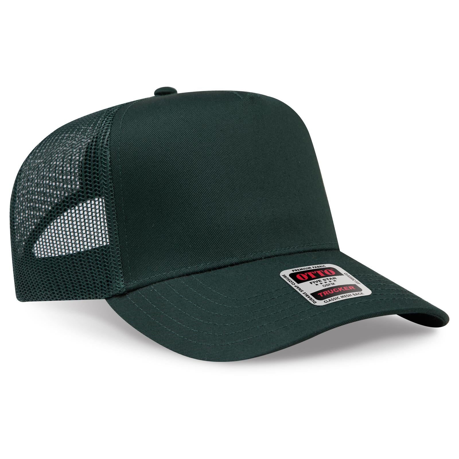 Front View of 017 - Dk. Green OTTO CAP 5 Panel Mid Profile Mesh Back Trucker Hat