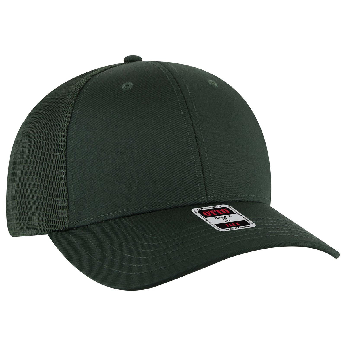 Right View of 017 - Dk. Green OTTO CAP "OTTO FLEX" Fitted 6 Panel Low Profile Mesh Back Trucker Hat