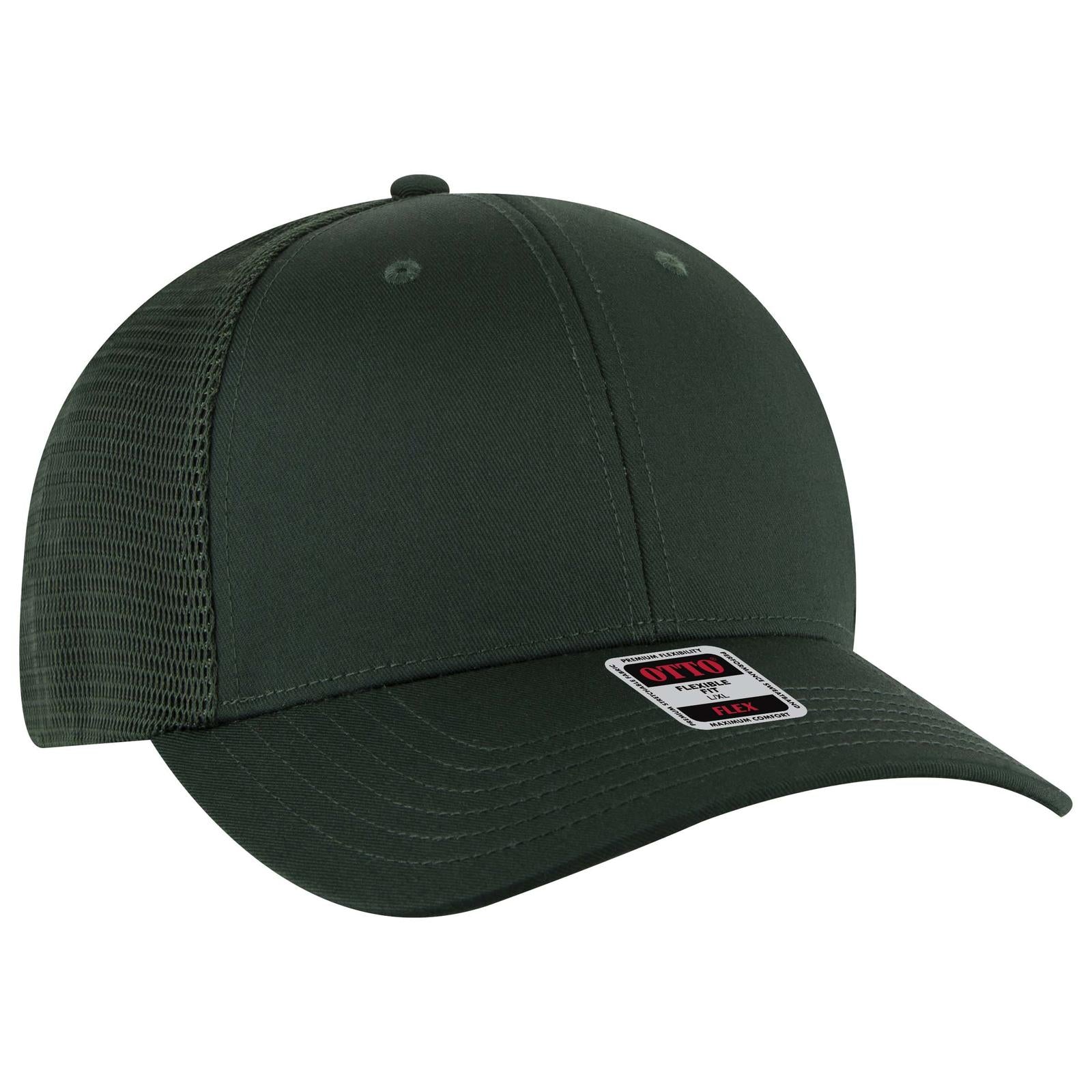 Right View of 017 - Dk. Green OTTO CAP "OTTO FLEX" Fitted 6 Panel Low Profile Mesh Back Trucker Hat
