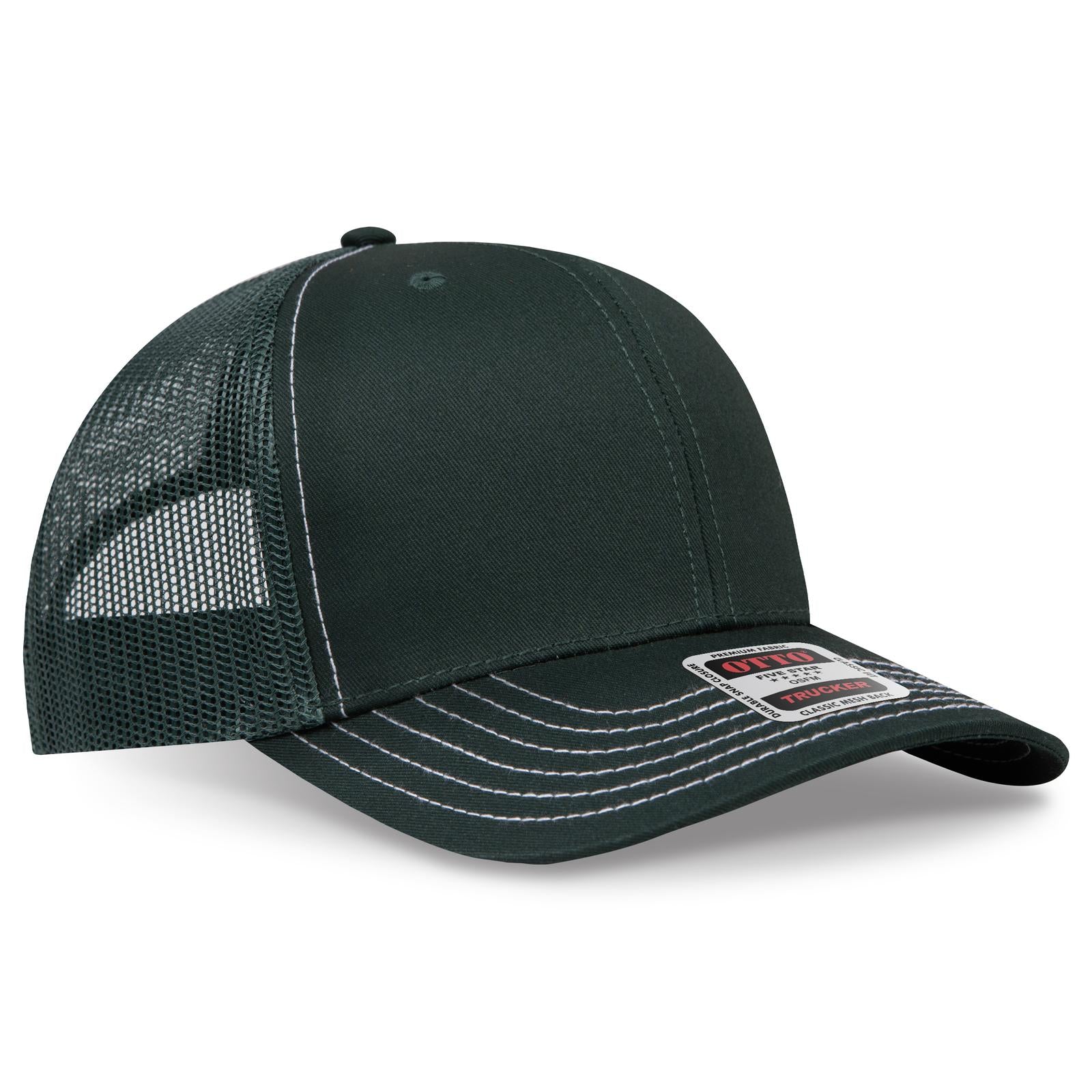 Right View of 017A - Dk. Green OTTO CAP 6 Panel Mid Profile Mesh Back Trucker Hat
