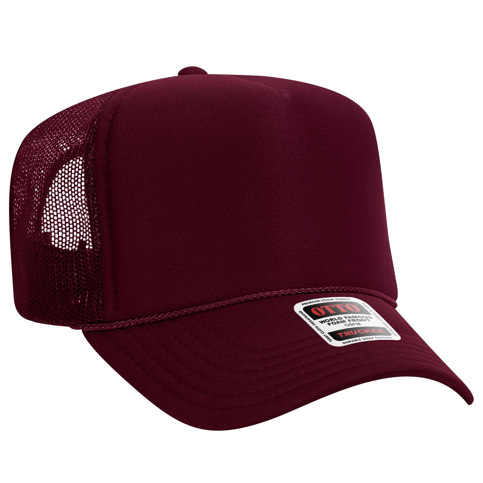 Right View of 019 - Burg. Marn OTTO CAP 5 Panel High Crown Mesh Back Trucker Hat