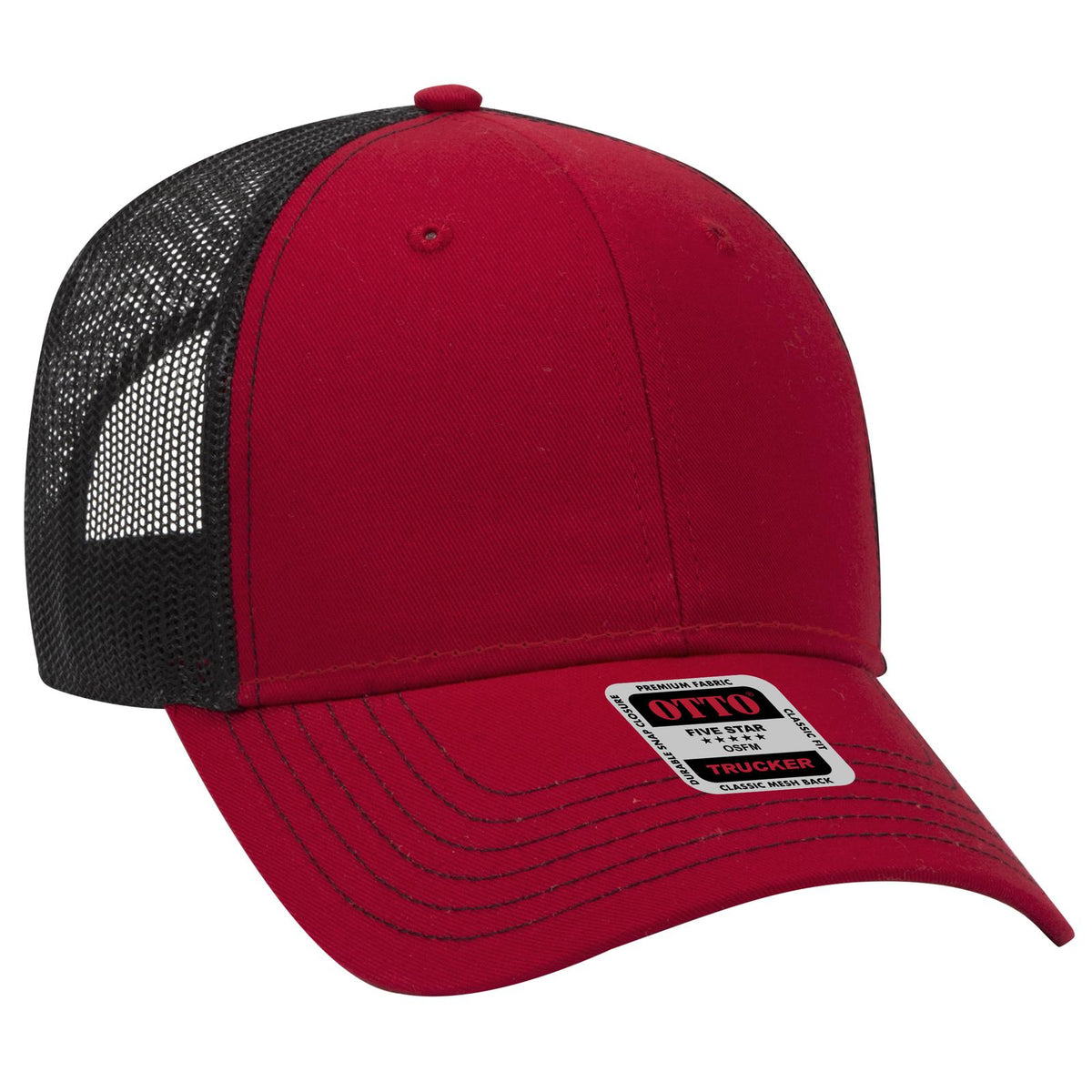 Right View of 020203 - Red/Red/Blk OTTO CAP 6 Panel Low Profile Mesh Back Trucker Hat