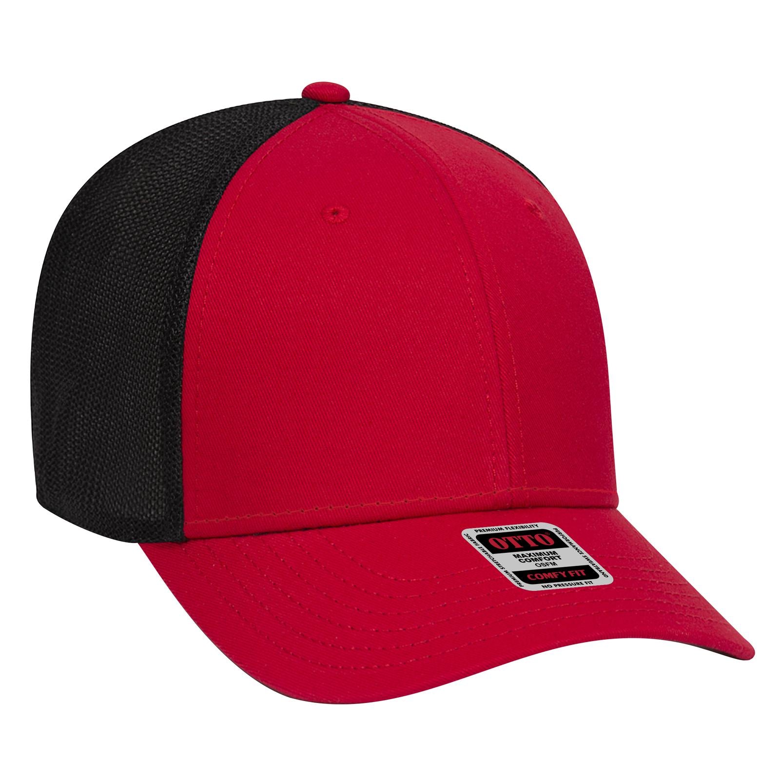 Front View of 020203 - Red/Red/Blk OTTO CAP "OTTO COMFY FIT" 6 Panel Low Profile Mesh Back Trucker Hat