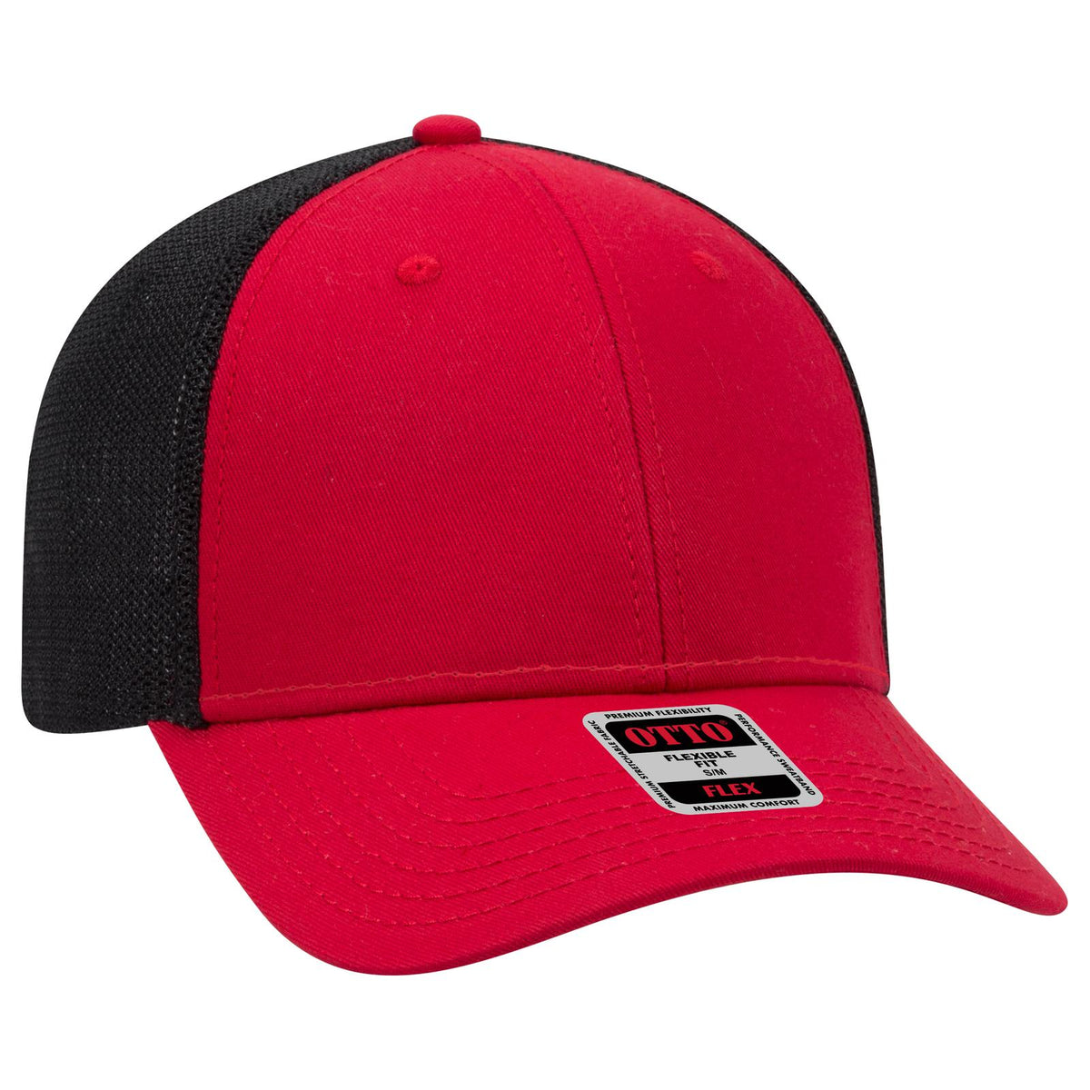 Right View of 020203 - Red/Red/Blk OTTO CAP "OTTO FLEX" Fitted 6 Panel Low Profile Mesh Back Trucker Hat