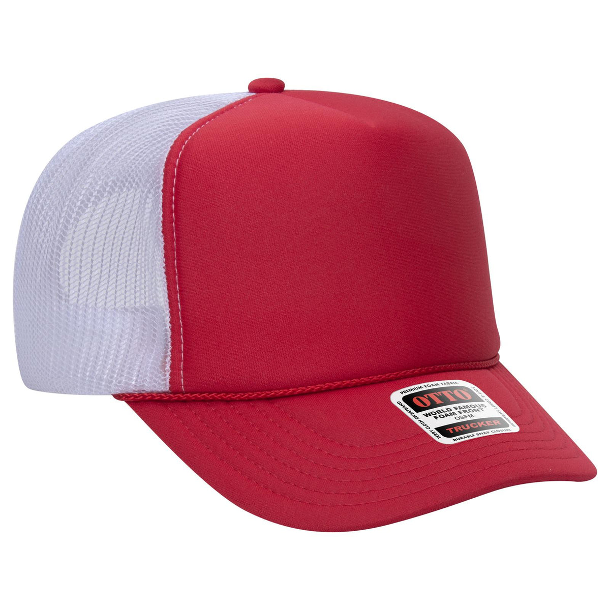Right View of 020216 - Red/Red/Wht OTTO CAP 5 Panel High Crown Mesh Back Trucker Hat