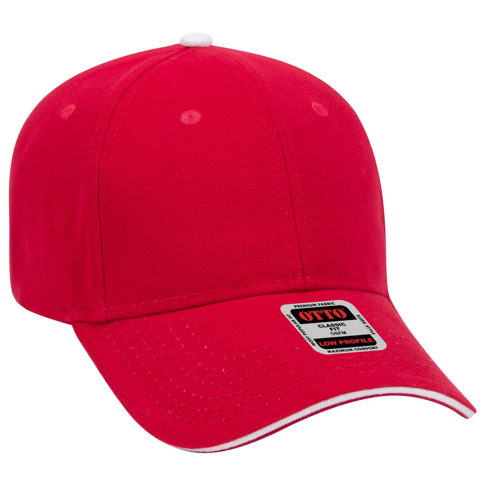 Front View of 020216 - Red/Red/Wht OTTO CAP 6 Panel Low Profile Baseball Cap