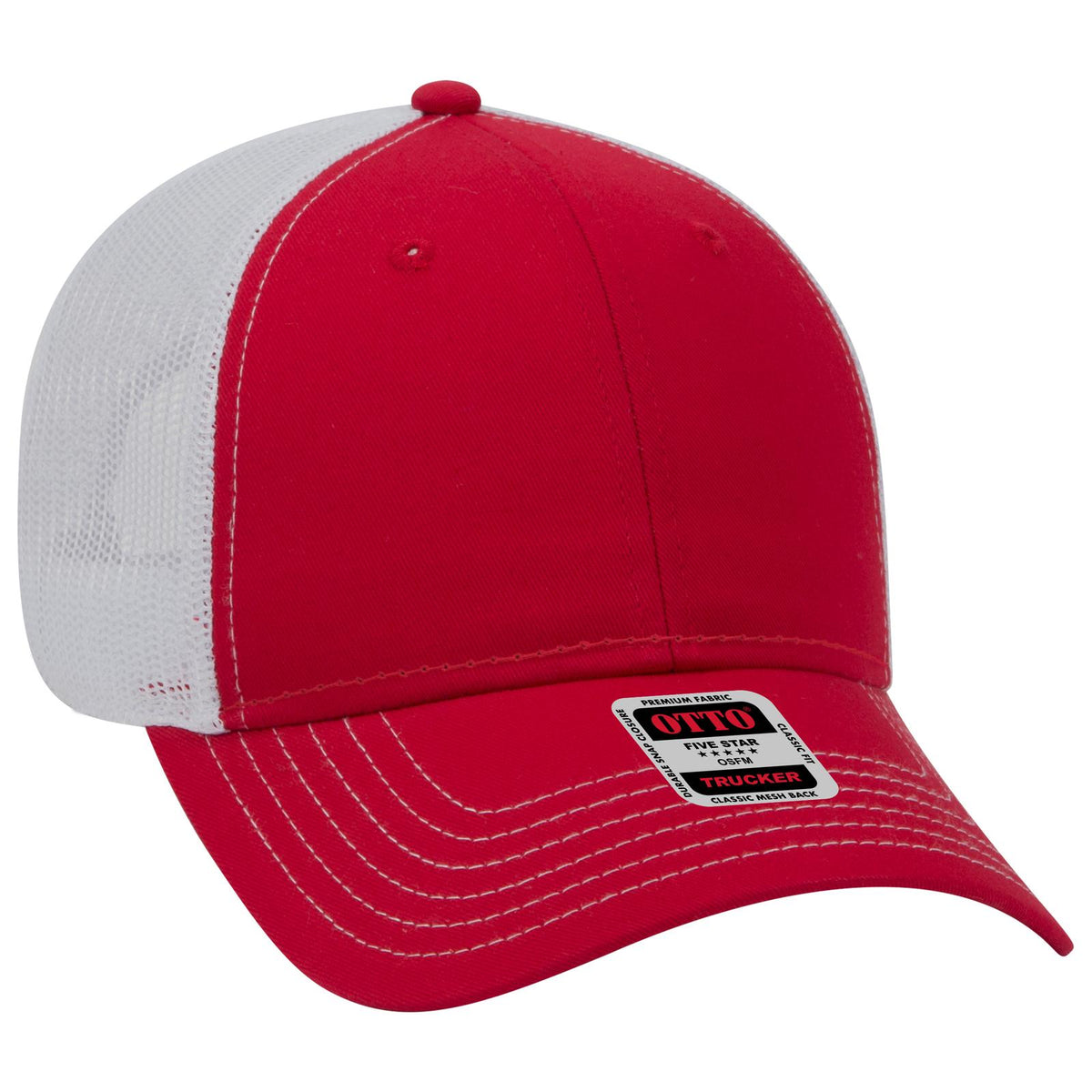 Right View of 020216 - Red/Red/Wht OTTO CAP 6 Panel Low Profile Mesh Back Trucker Hat