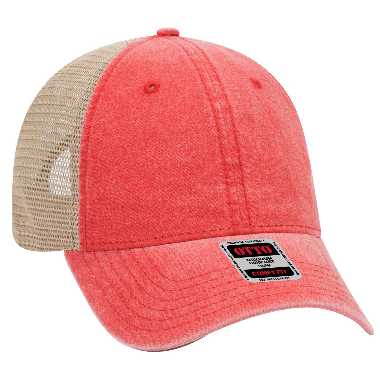 Right View of 020232 - Red/Red/Kha OTTO CAP "OTTO COMFY FIT" 6 Panel Low Profile Mesh Back Trucker Hat