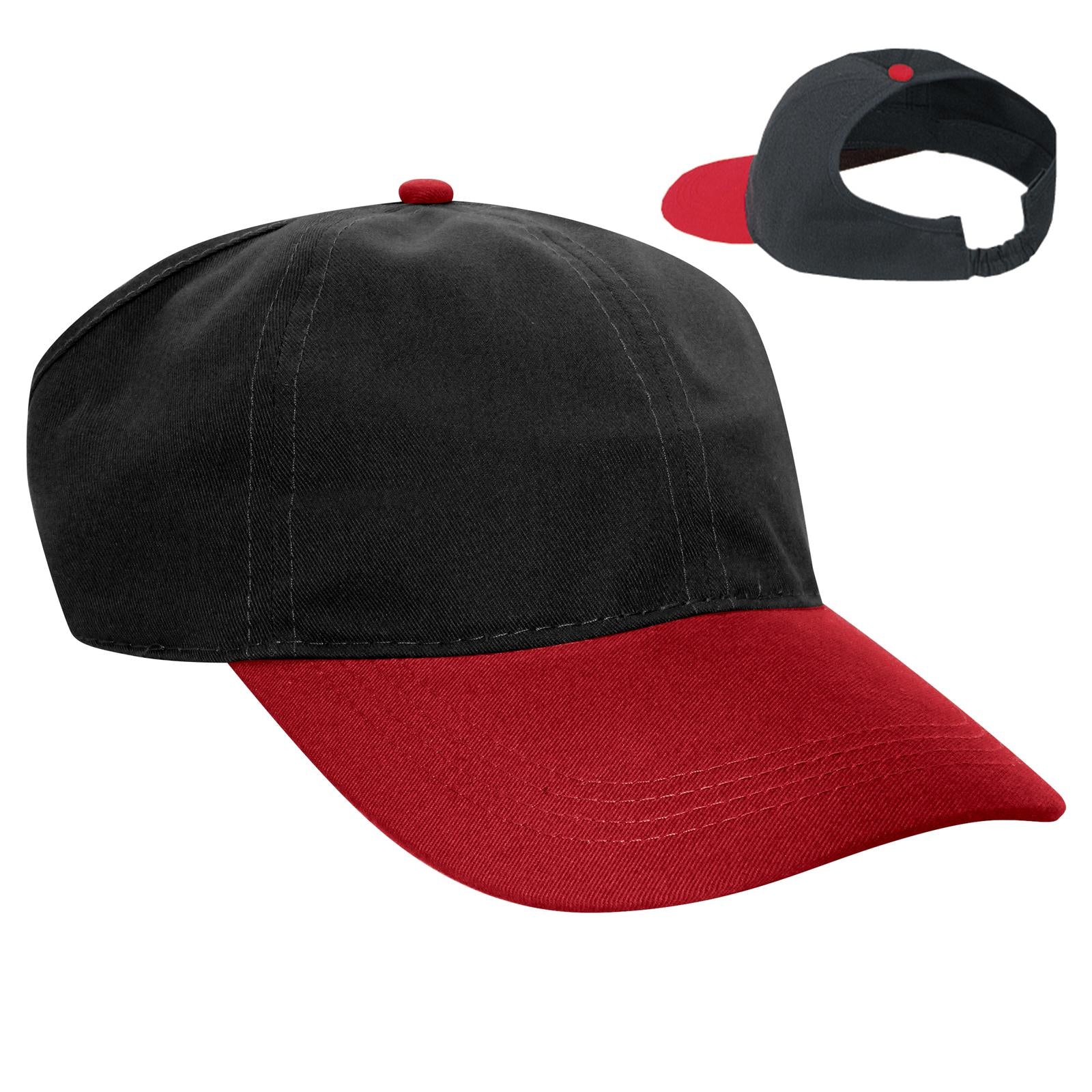 Front View of 0203 - Red/Blk OTTO CAP 4 Panel Ponytail Cap