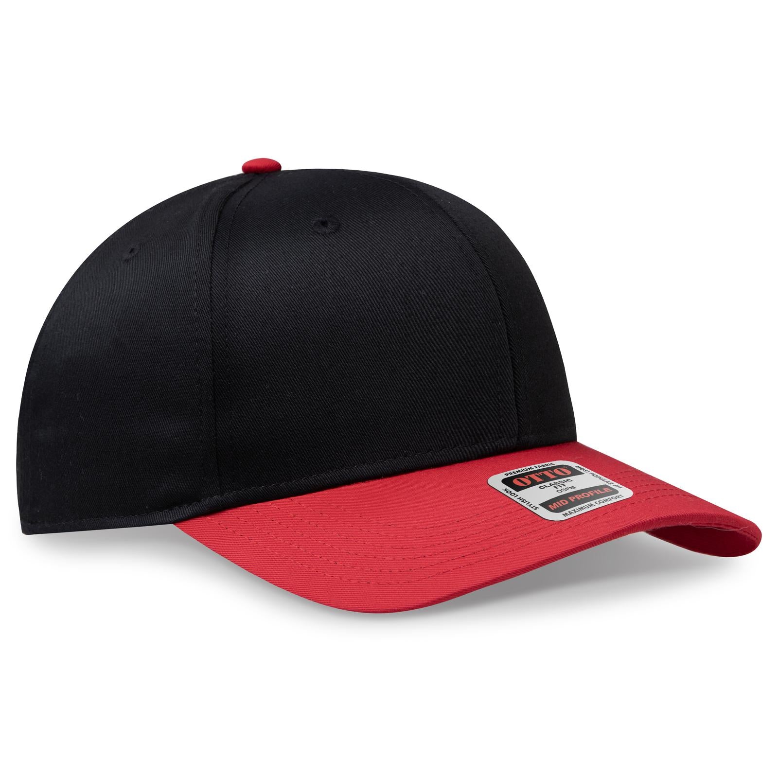 Front View of 0203 - Red/Blk OTTO CAP 6 Panel Mid Profile Baseball Cap