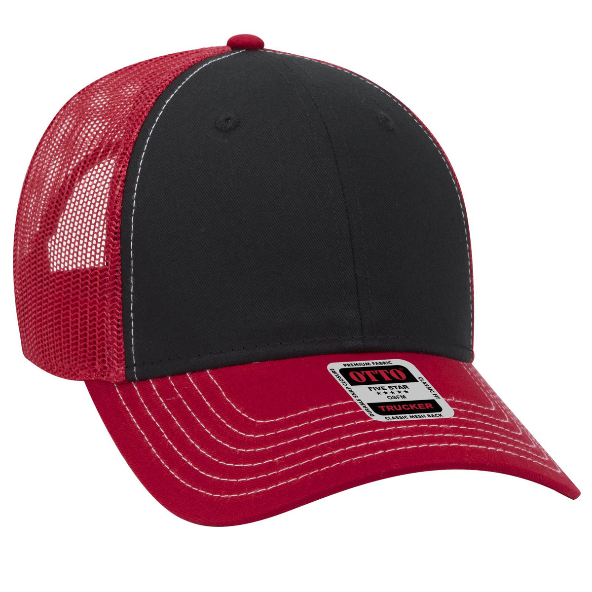 Right View of 020302 - Red/Blk/Red OTTO CAP 6 Panel Low Profile Mesh Back Trucker Hat
