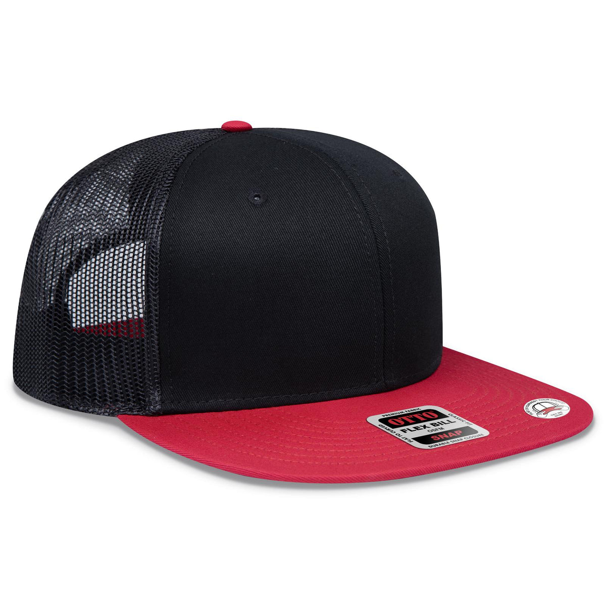 Right View of 020303 - Red/Blk/Blk OTTO CAP "OTTO SNAP" 6 Panel Pro Style Mesh Back Trucker Snapback Hat
