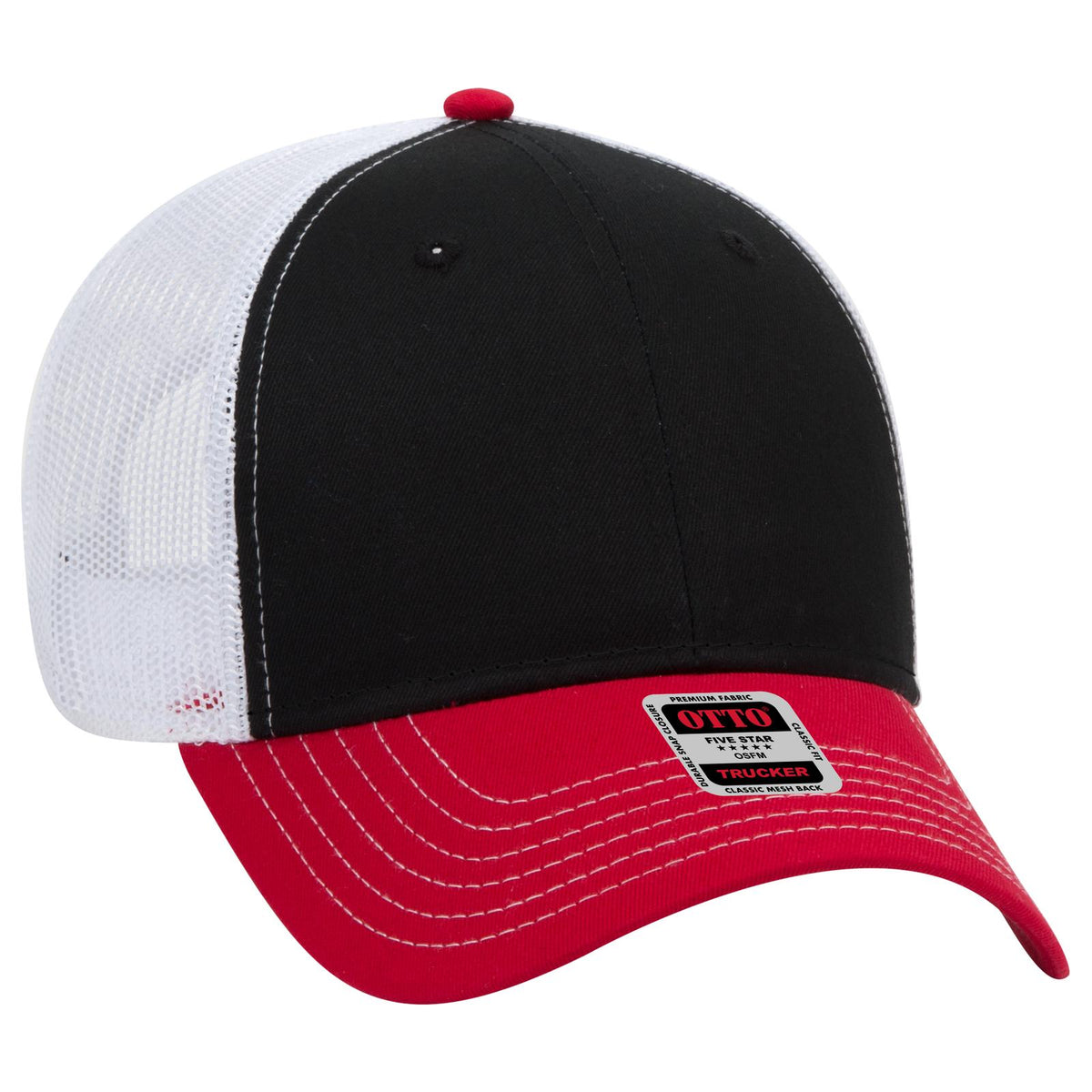 Right View of 020316 - Red/Blk/Wht OTTO CAP 6 Panel Low Profile Mesh Back Trucker Hat