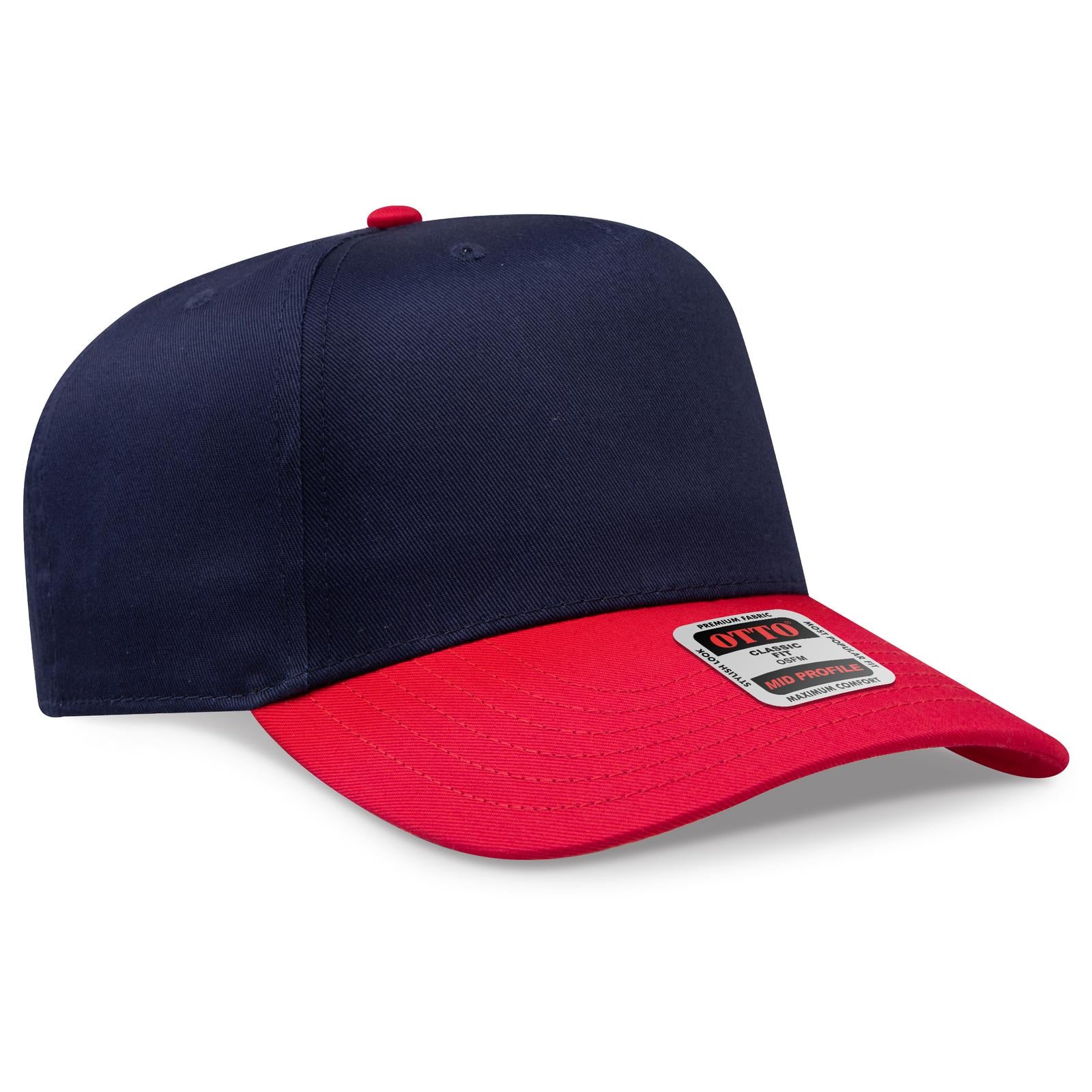 Front View of 0204 - Red/Nvy OTTO CAP 5 Panel Mid Profile Baseball Cap