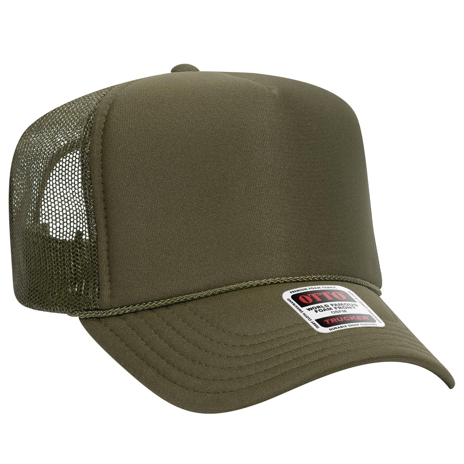 Right View of 021 - Ol. Green OTTO CAP 5 Panel High Crown Mesh Back Trucker Hat